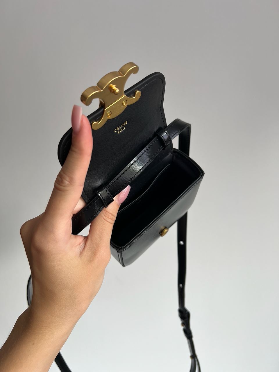 Celine Triomphe Mini Claude Shoulder Bag Black - 10