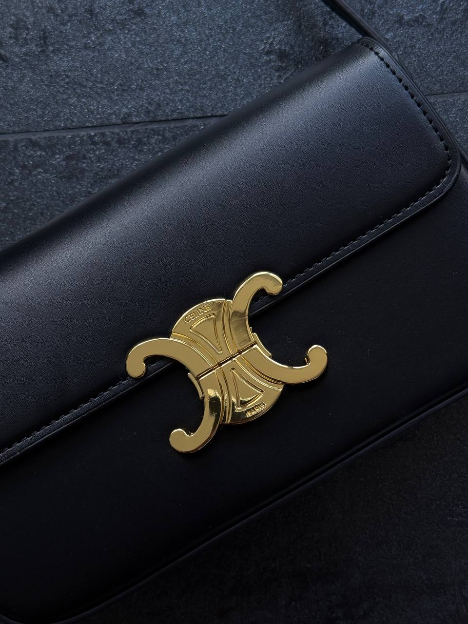 Celine Triomphe Small Shoulder Bag in Black Box Calfskin - 2