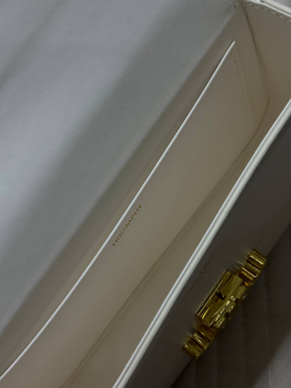 Celine Triomphe Small Shoulder Bag in White Box Calfskin - 4