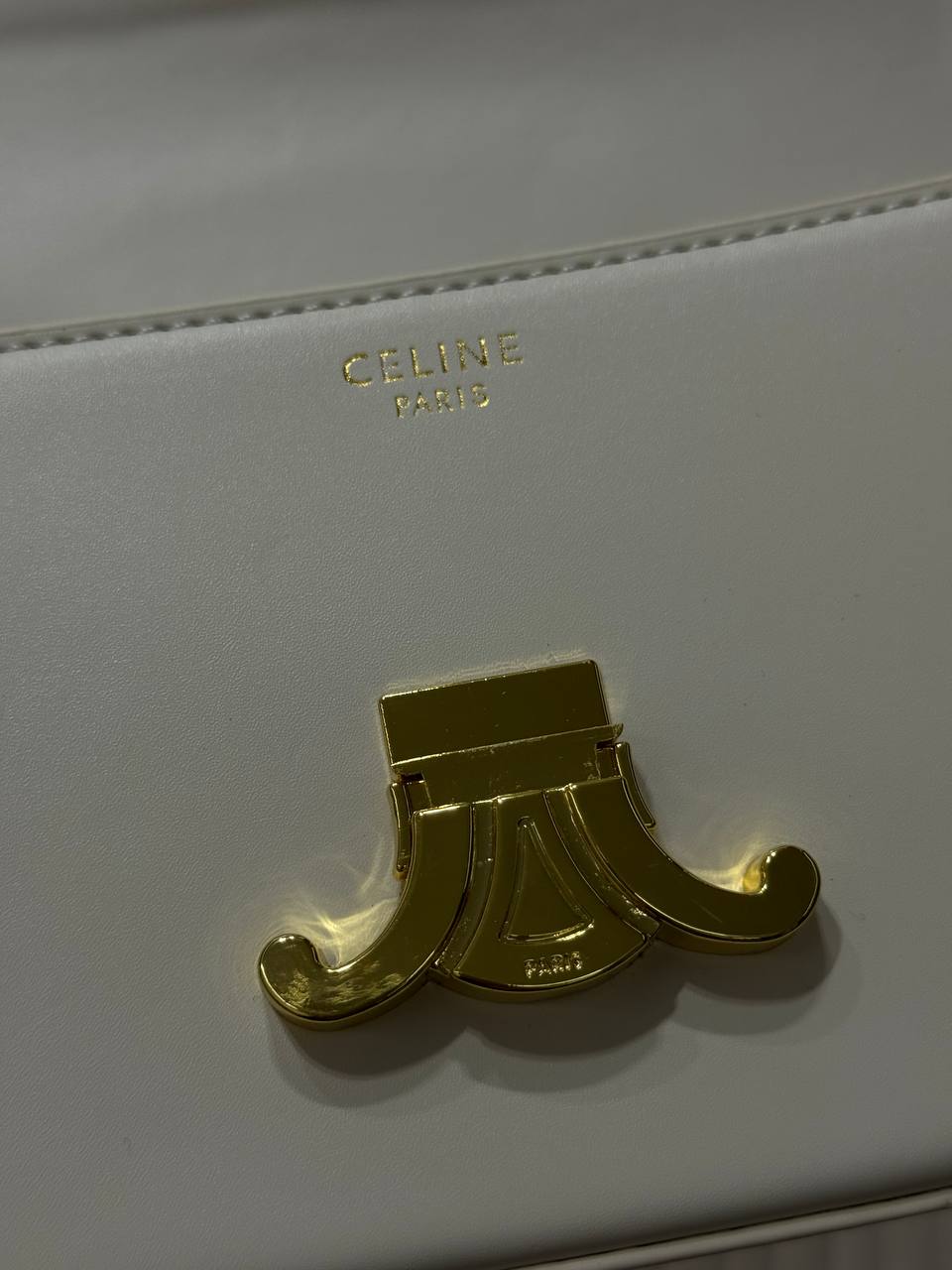 Celine Triomphe Small Shoulder Bag in White Box Calfskin - 5