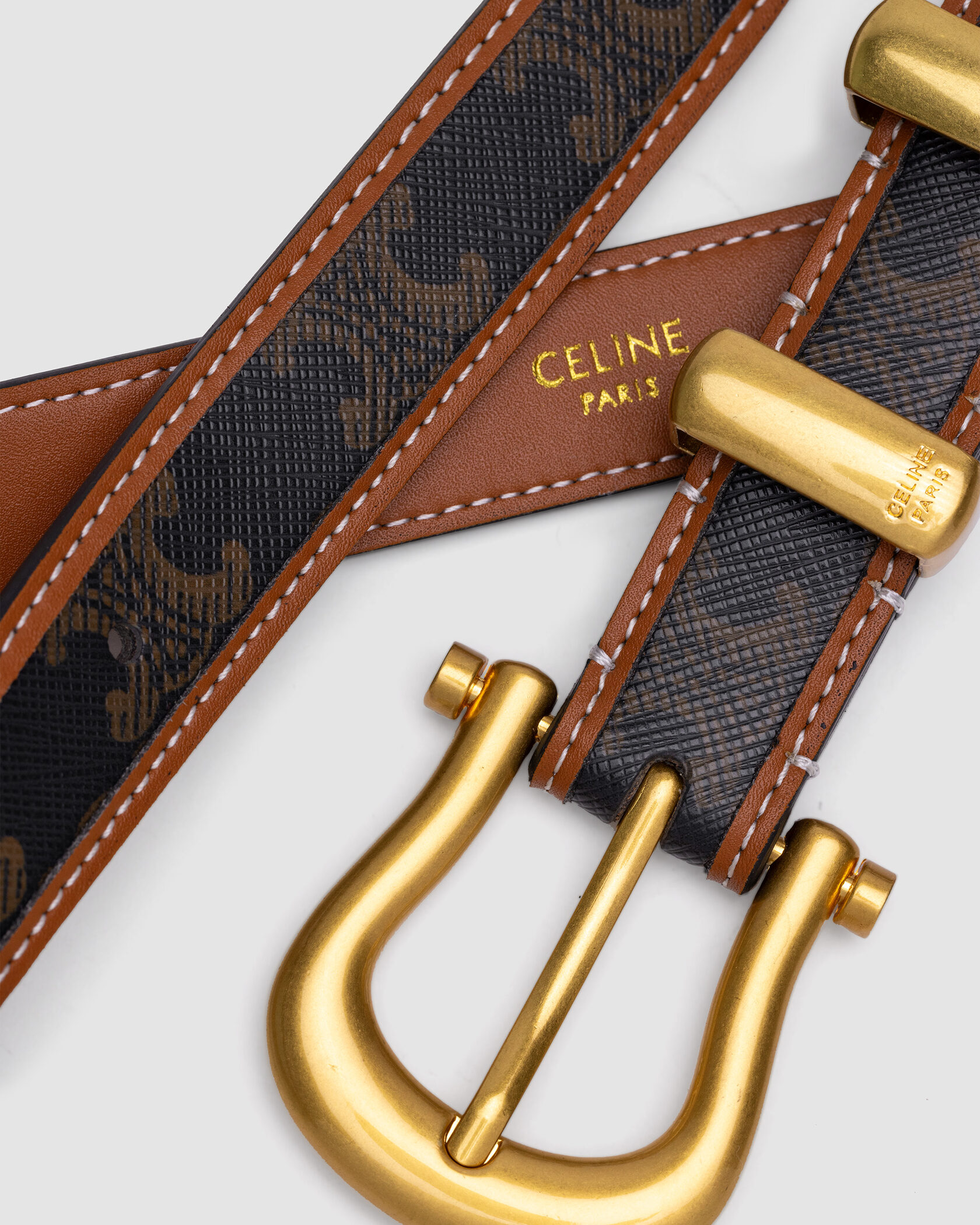 Celine Western Belt in Triomphe Canvas and Calfskin / Gold - 3