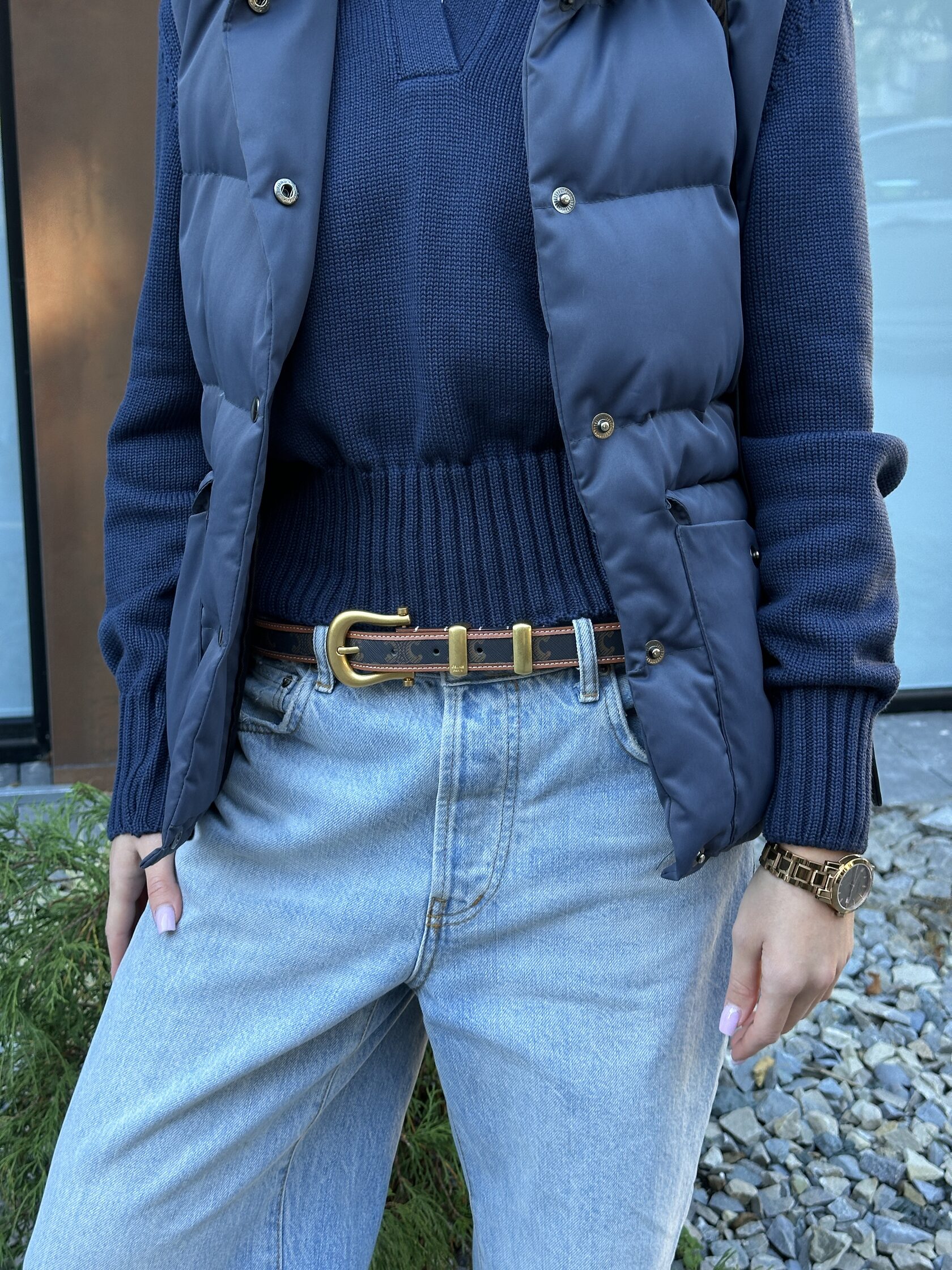 Celine Western Belt in Triomphe Canvas and Calfskin / Gold - 6