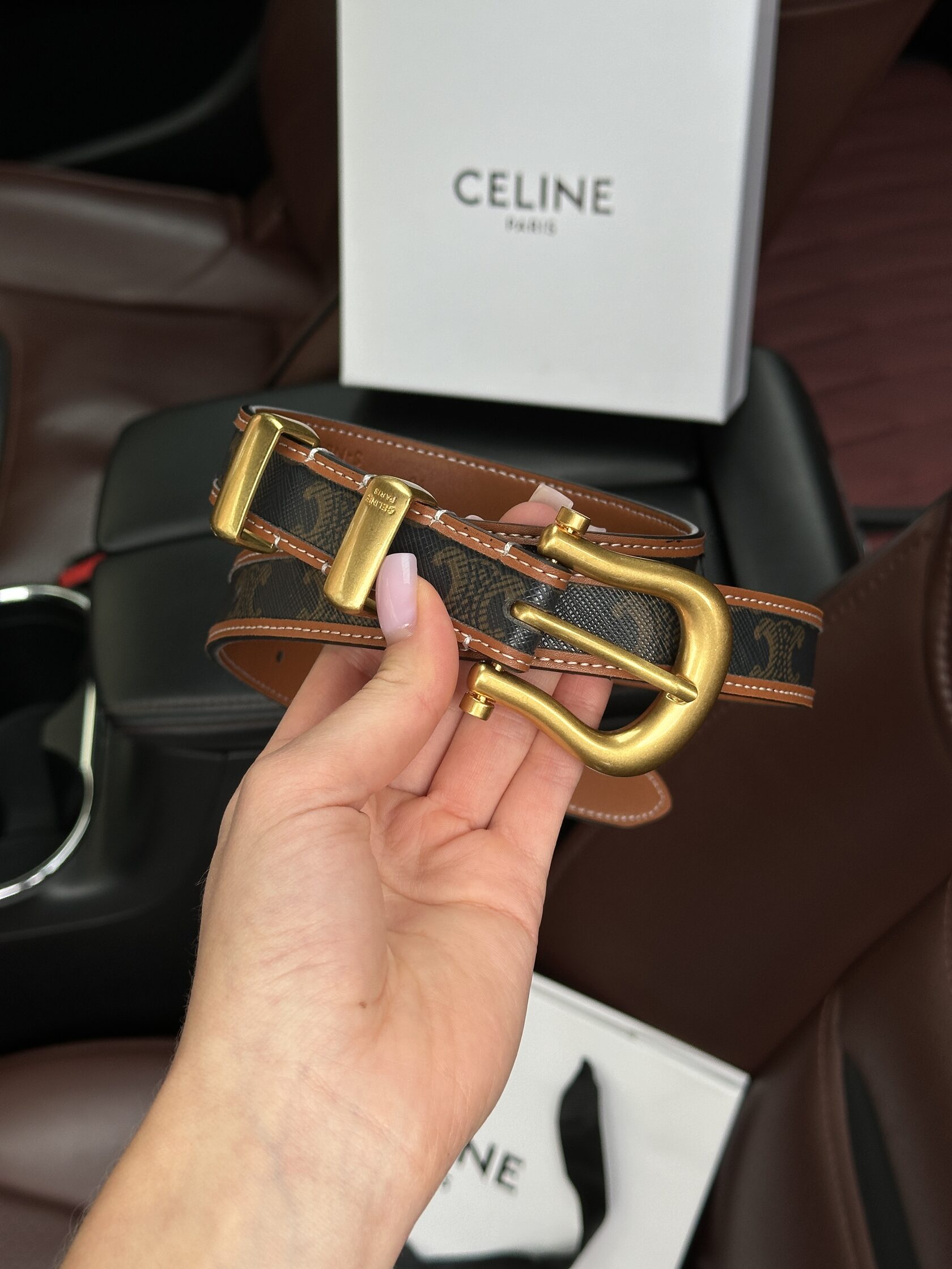 Celine Western Belt in Triomphe Canvas and Calfskin / Gold - 8