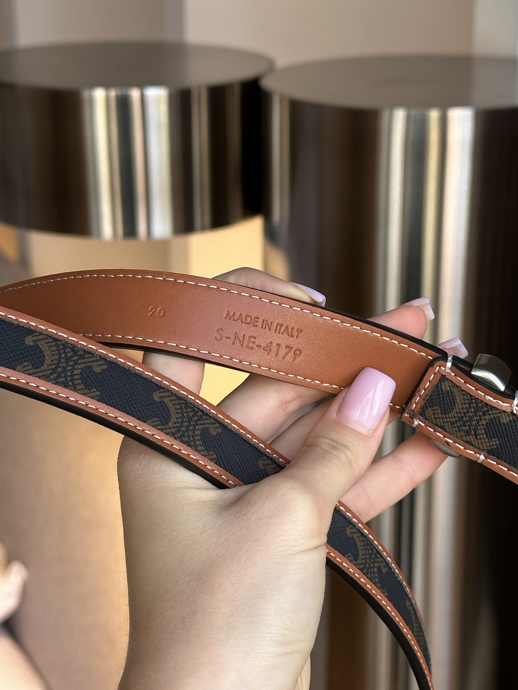 Celine Western Belt in Triomphe Canvas and Calfskin / Silver - 13