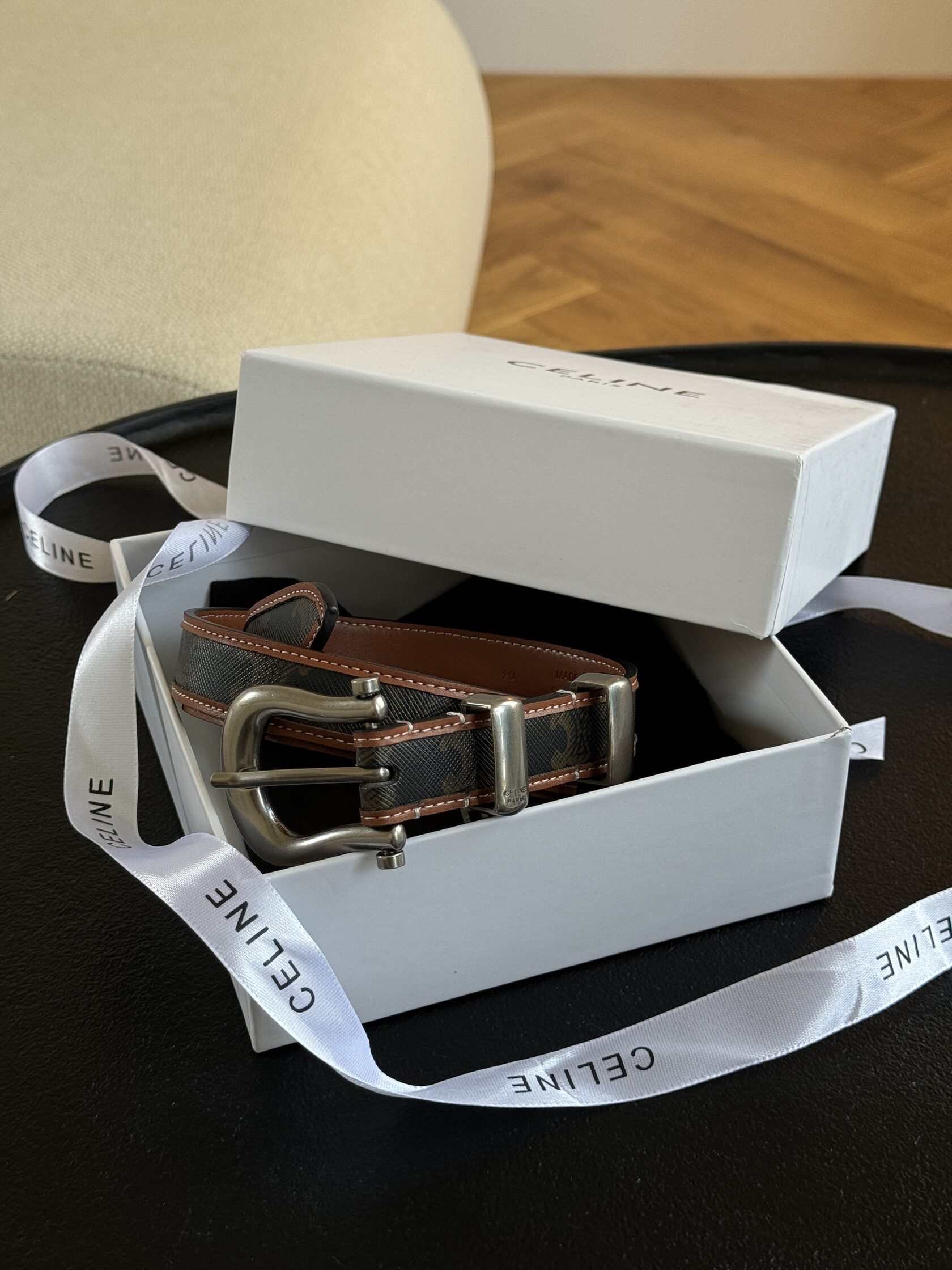 Celine Western Belt in Triomphe Canvas and Calfskin / Silver - 3