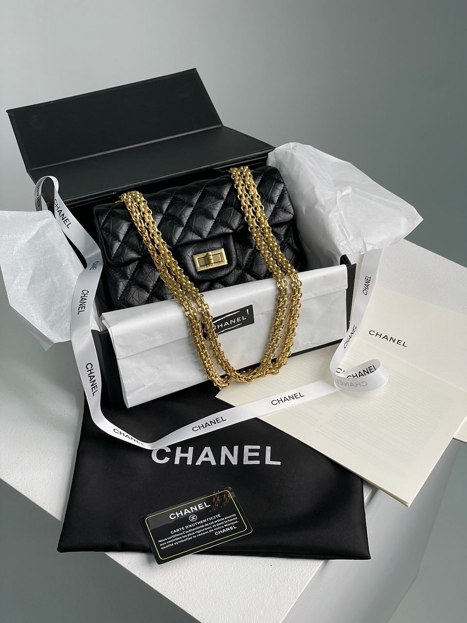 Chanel 1.55 Reissue Double Flap Leather Bag Black/Gold - 2