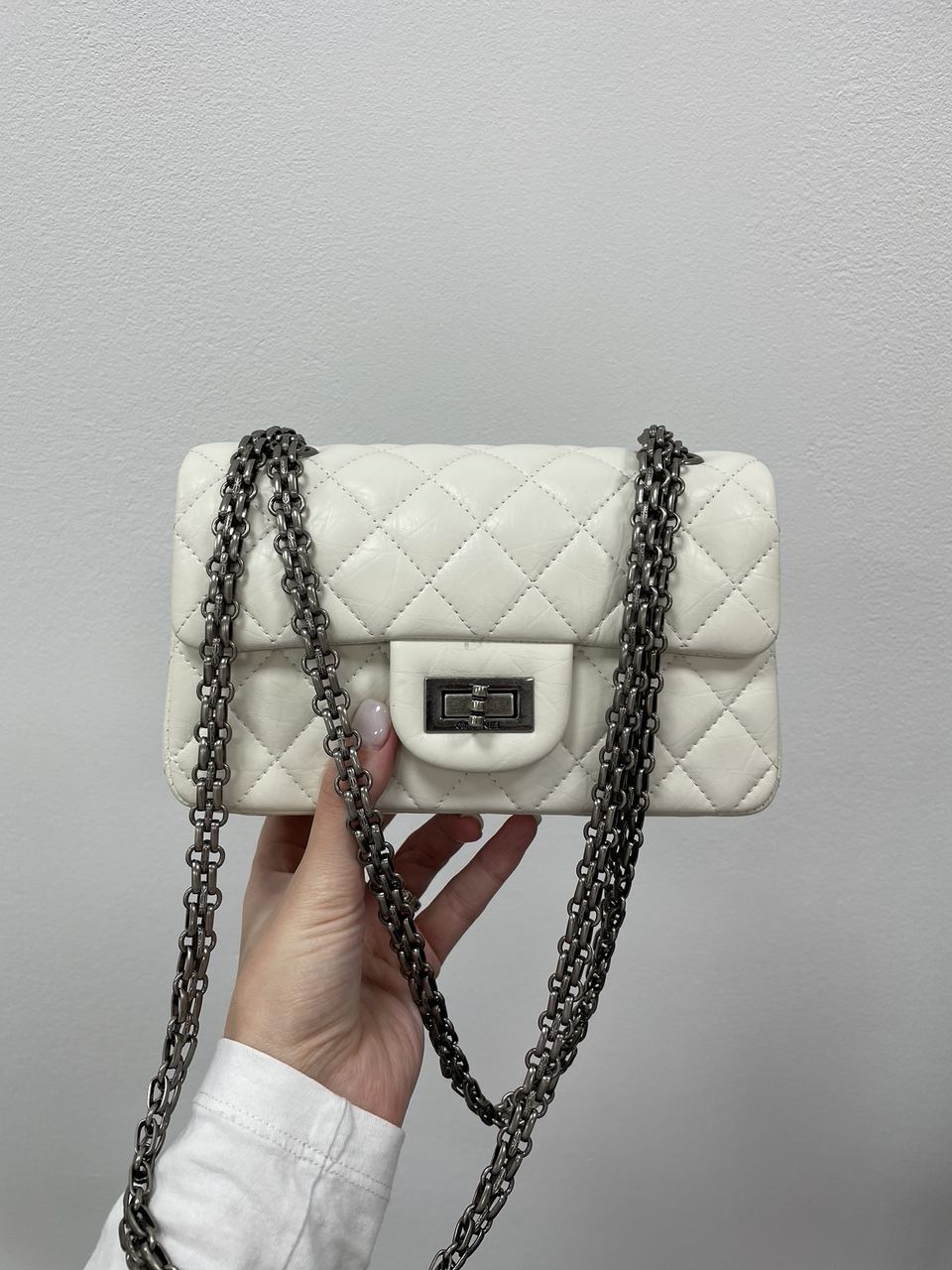 Chanel 1.55 Reissue Double Flap Leather Bag White/Black - 6