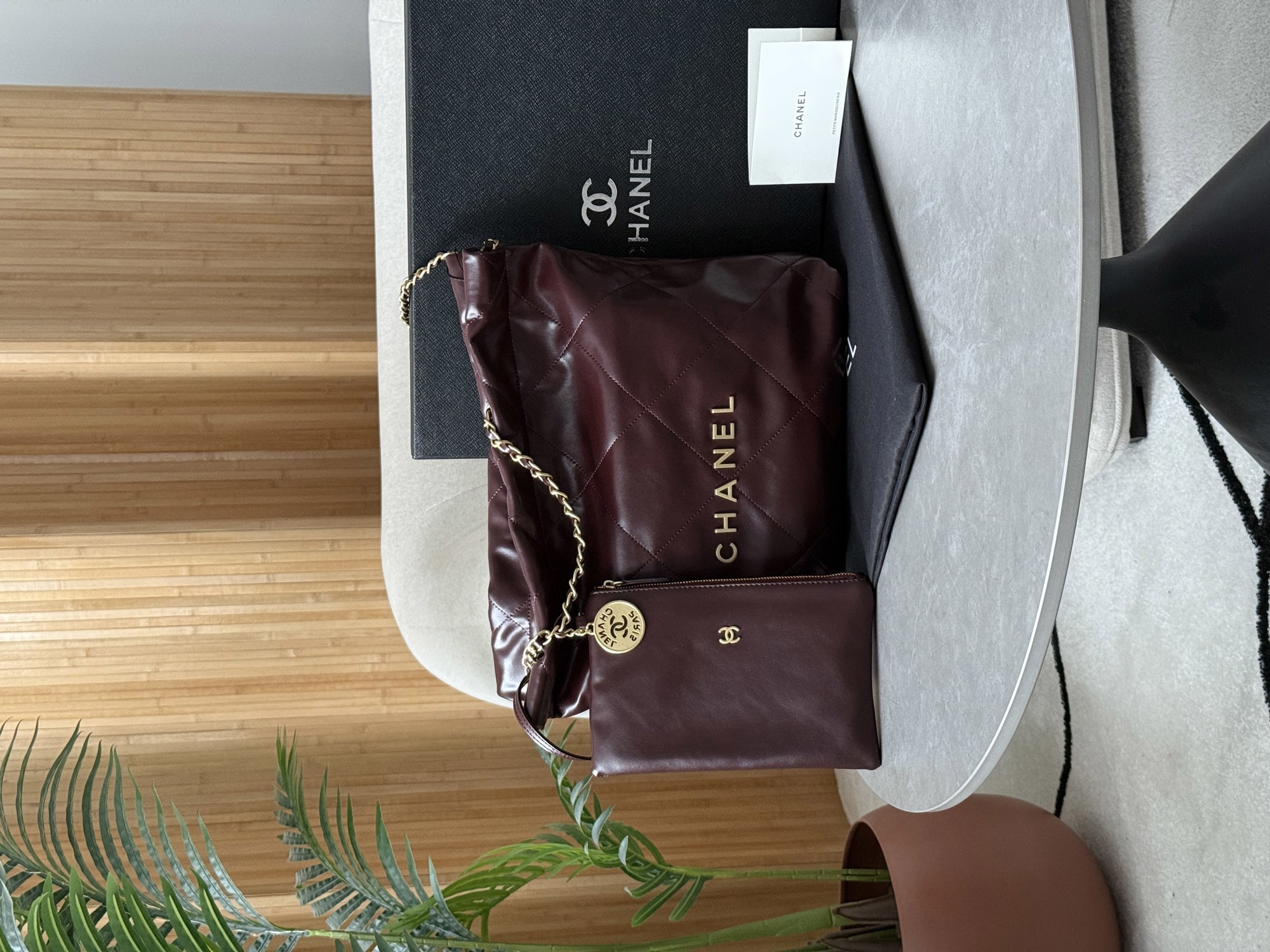 Chanel 22 Handbag Burgundy Quilted Calfskin with Gold Hardware - 11