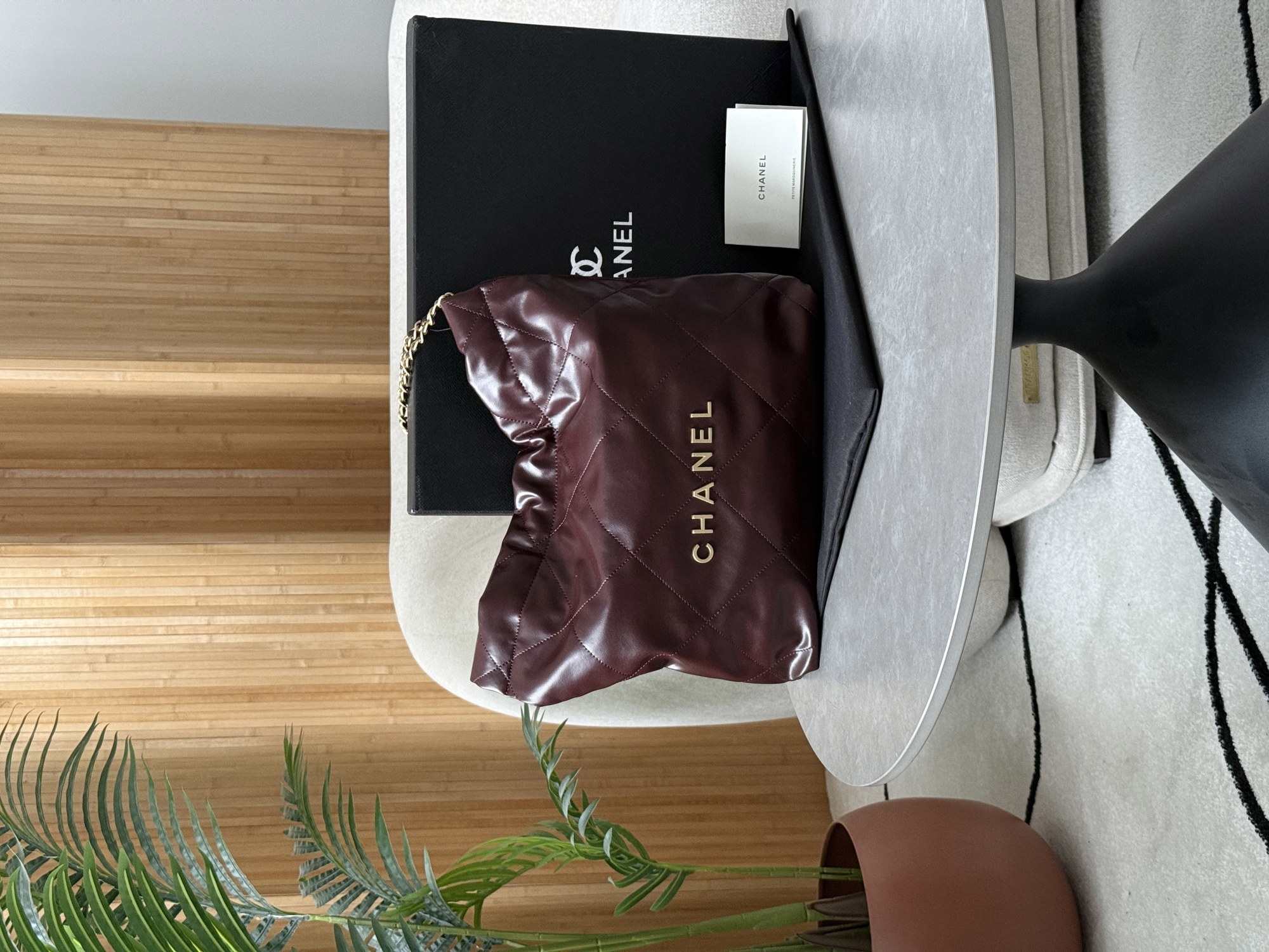 Chanel 22 Handbag Burgundy Quilted Calfskin with Gold Hardware - 12