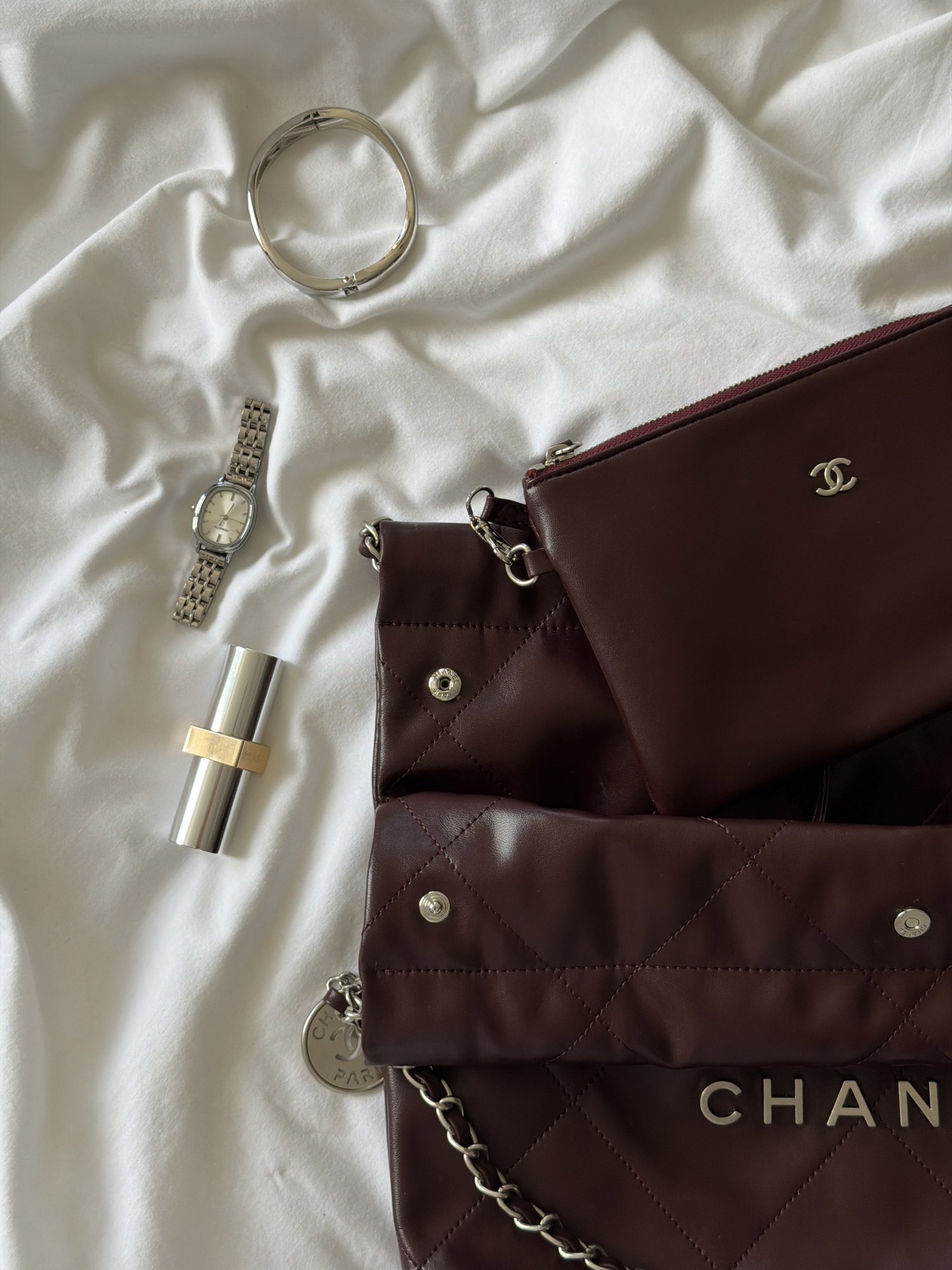 Chanel 22 Handbag Burgundy with Silver Hardware - 8