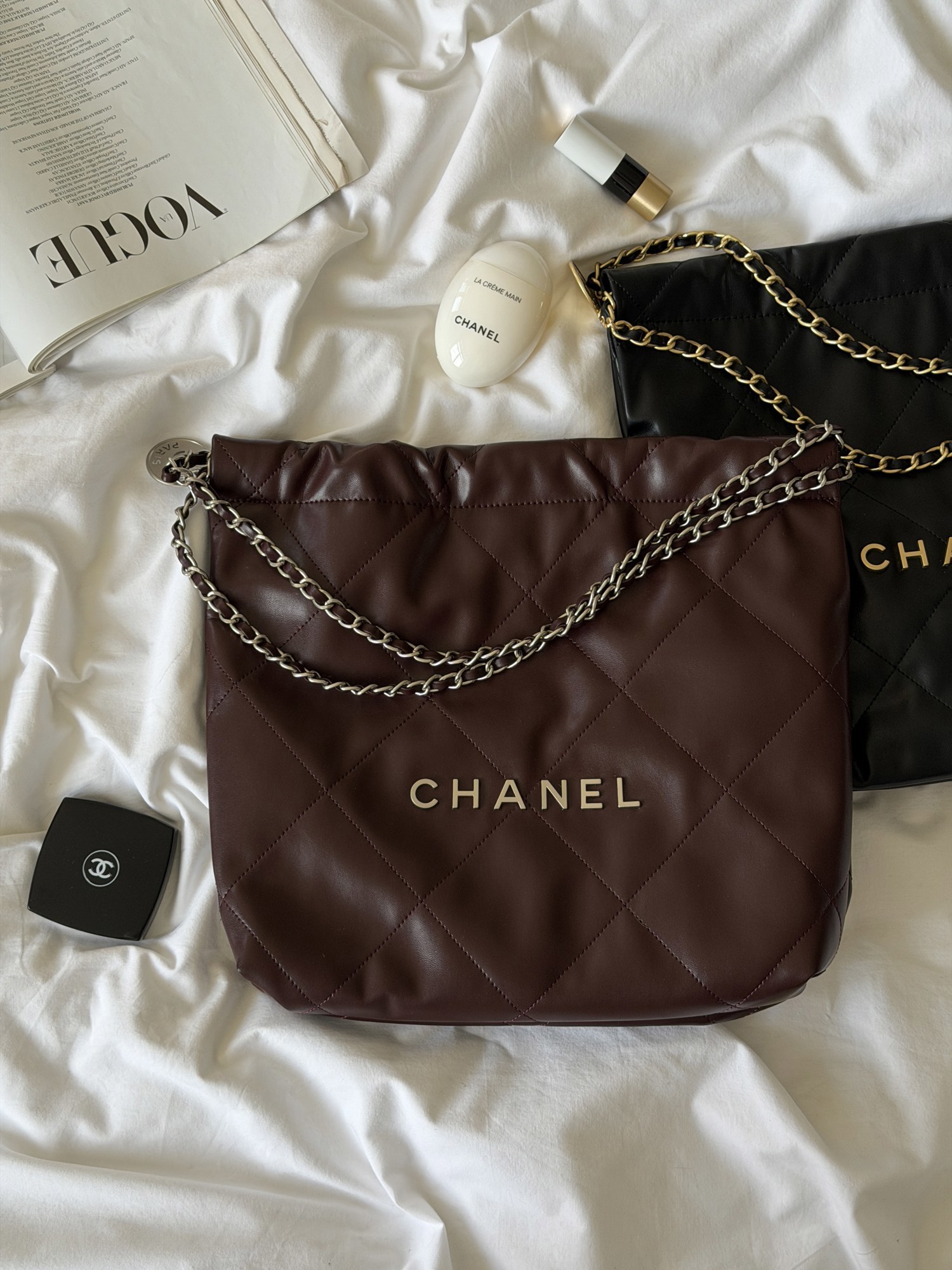 Chanel 22 Handbag Burgundy with Silver Hardware - 3
