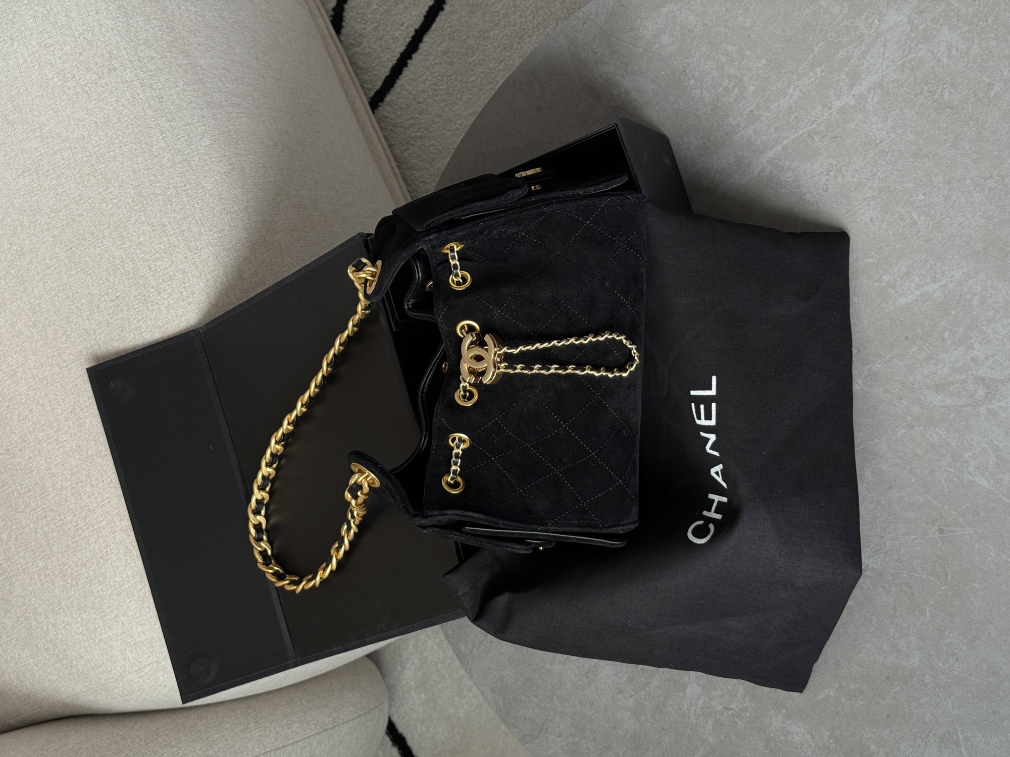 Chanel 25 Mini Handbag Suede Black - 15