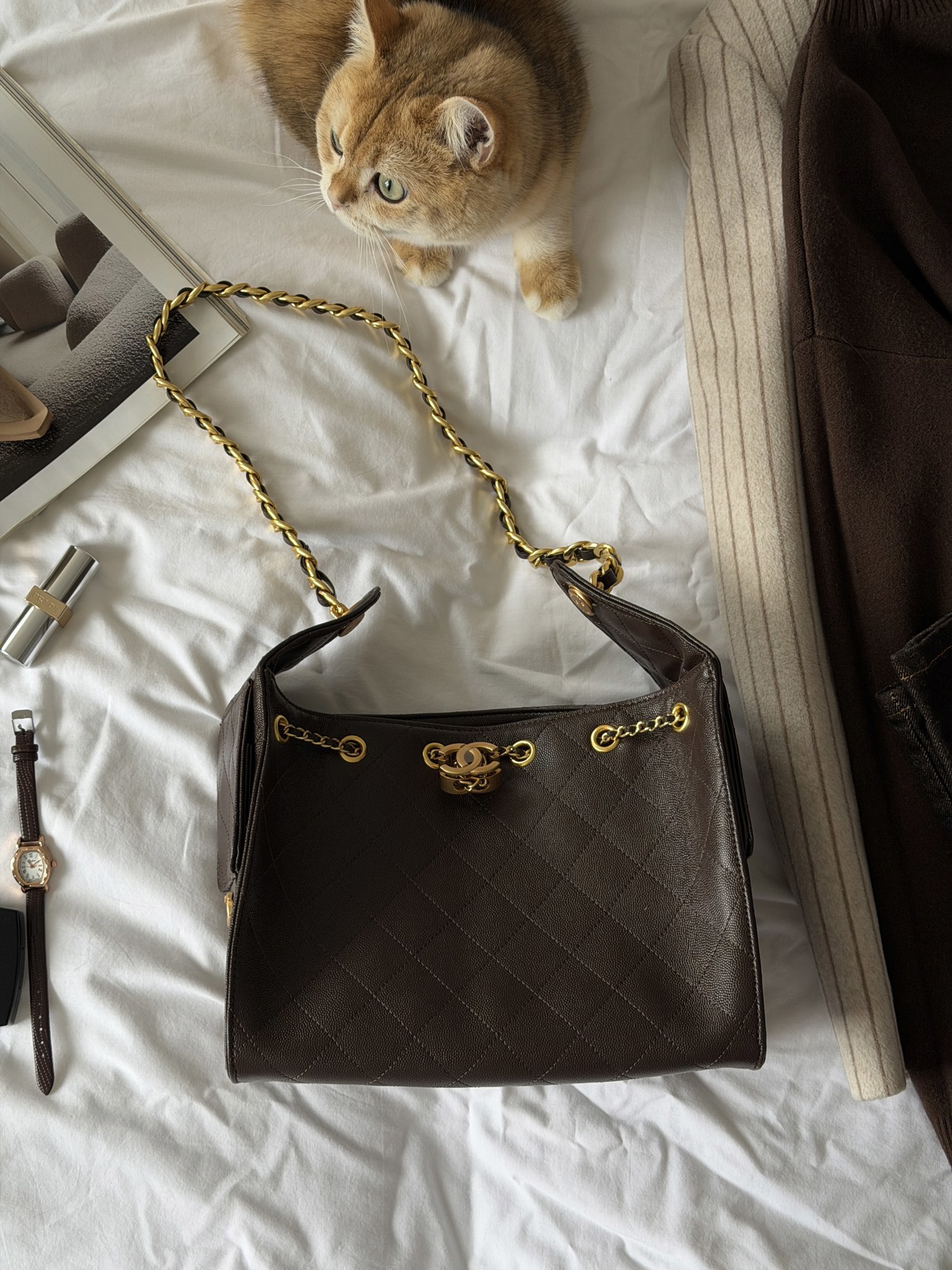 Chanel 25 Small Handbag Brown/Gold - 8