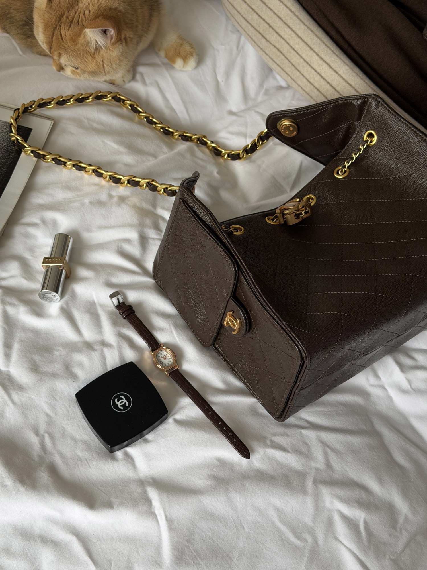 Chanel 25 Small Handbag Brown/Gold - 7