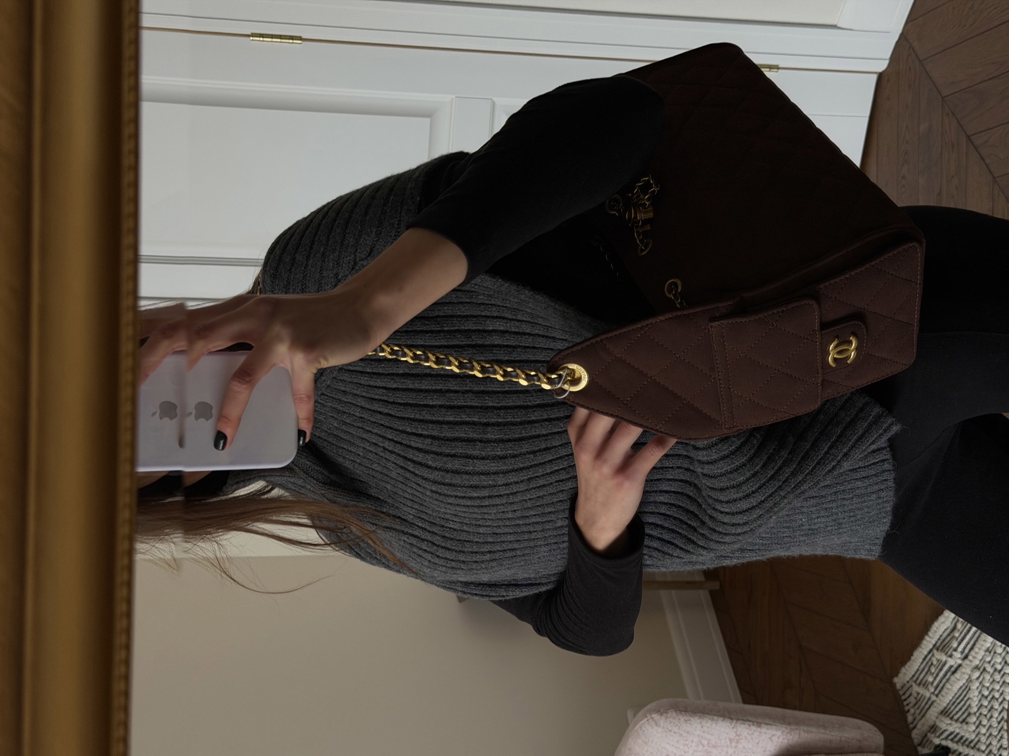 Chanel 25 Small Handbag Suede Brown (не брендова коробка) - 7
