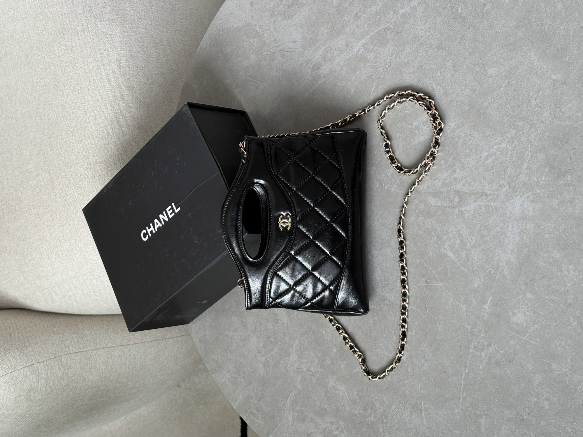 Chanel 31 Mini Shopping Bag Shiny Aged Calfskin Black & Gold Ha - 8