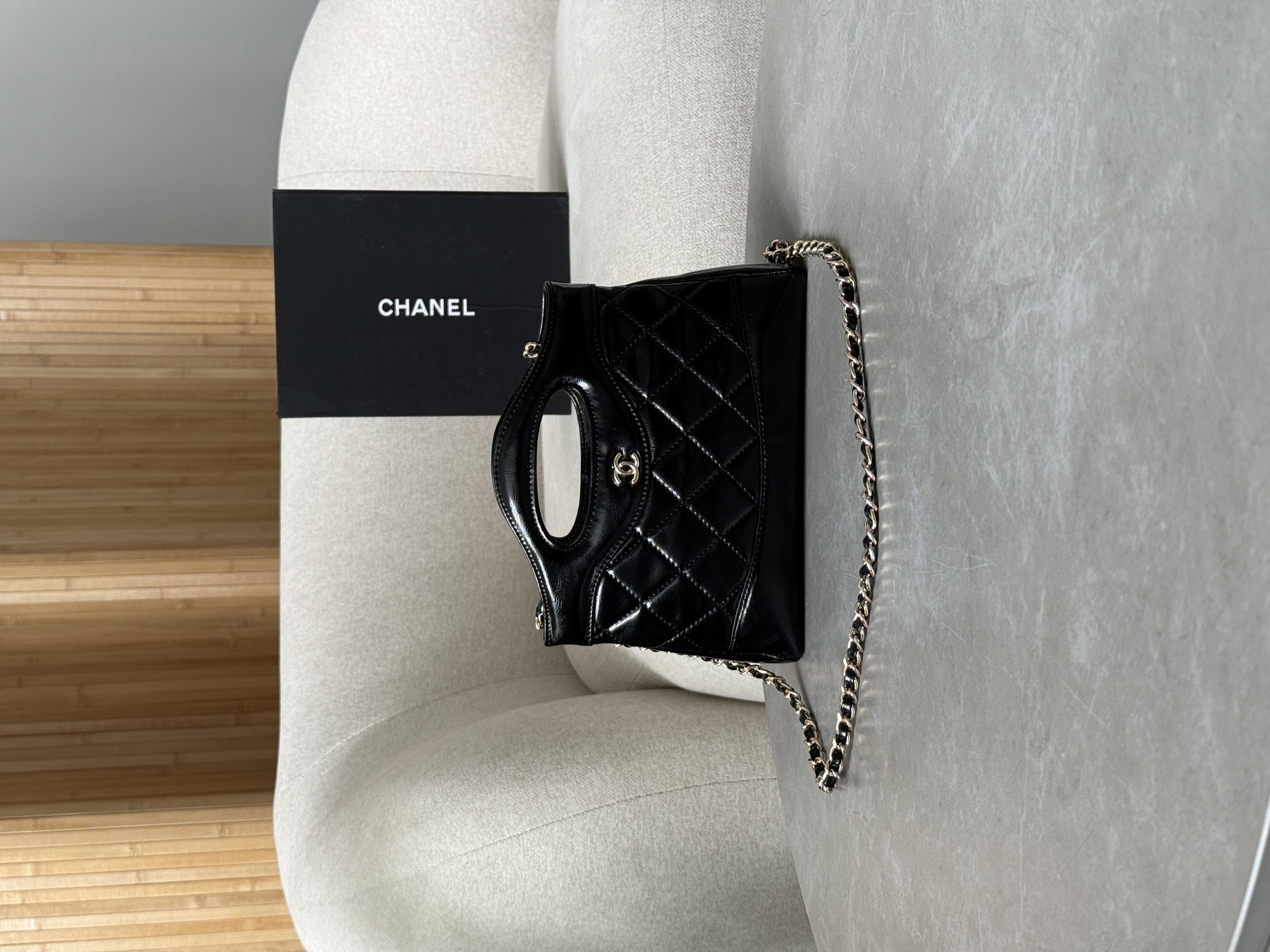 Chanel 31 Mini Shopping Bag Shiny Aged Calfskin Black & Gold Ha - 10