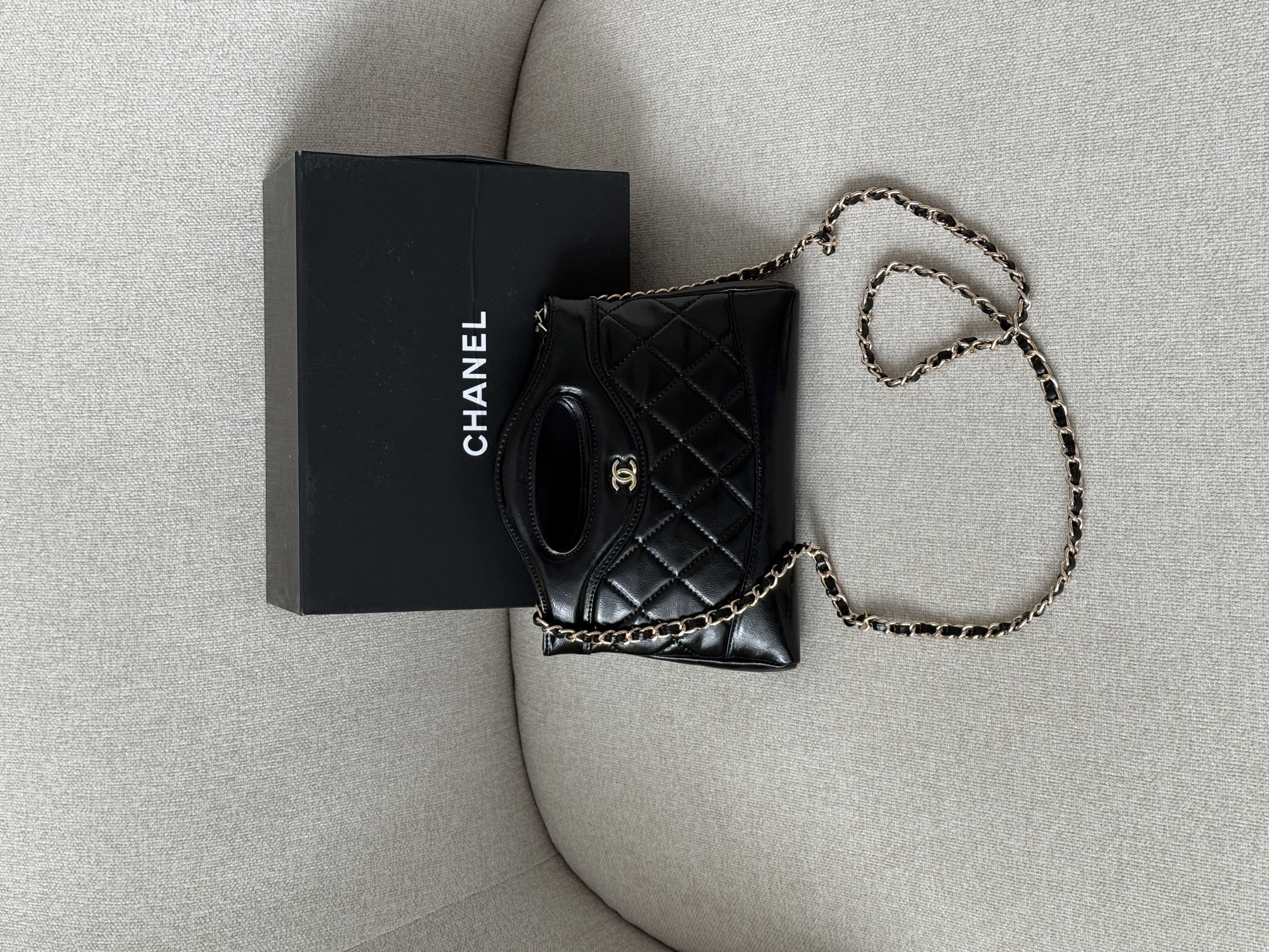 Chanel 31 Mini Shopping Bag Shiny Aged Calfskin Black & Gold Ha - 15