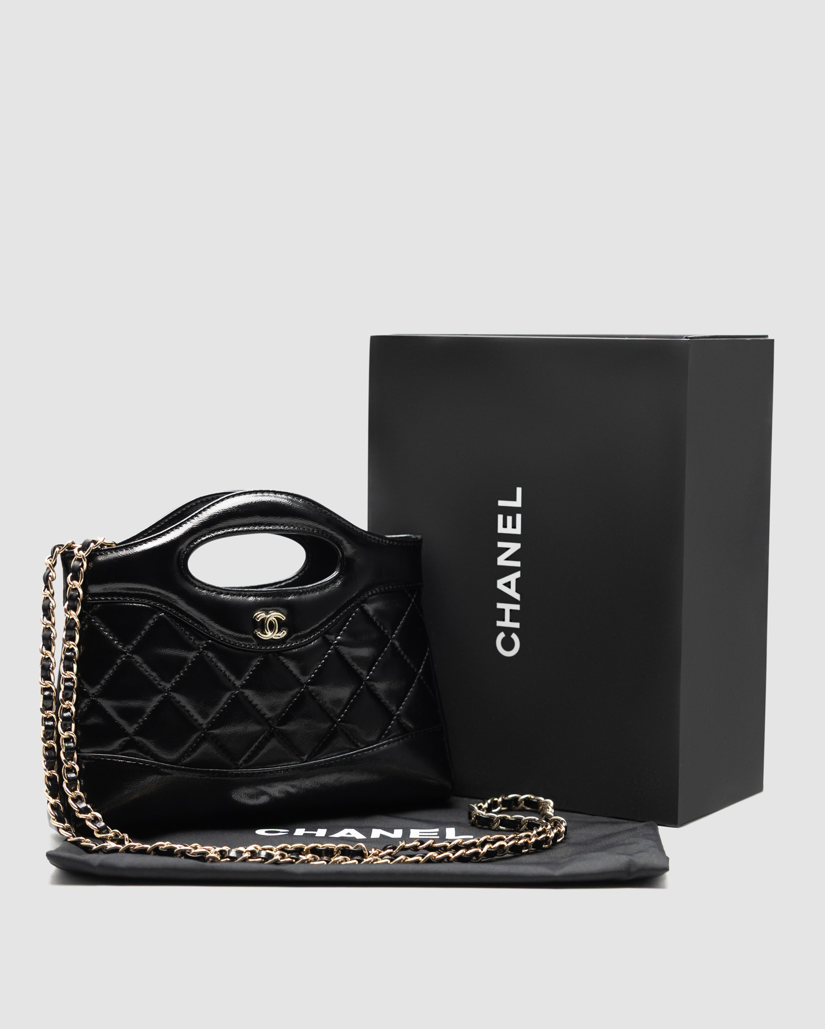 Chanel 31 Mini Shopping Bag Shiny Aged Calfskin Black & Gold Ha - 6