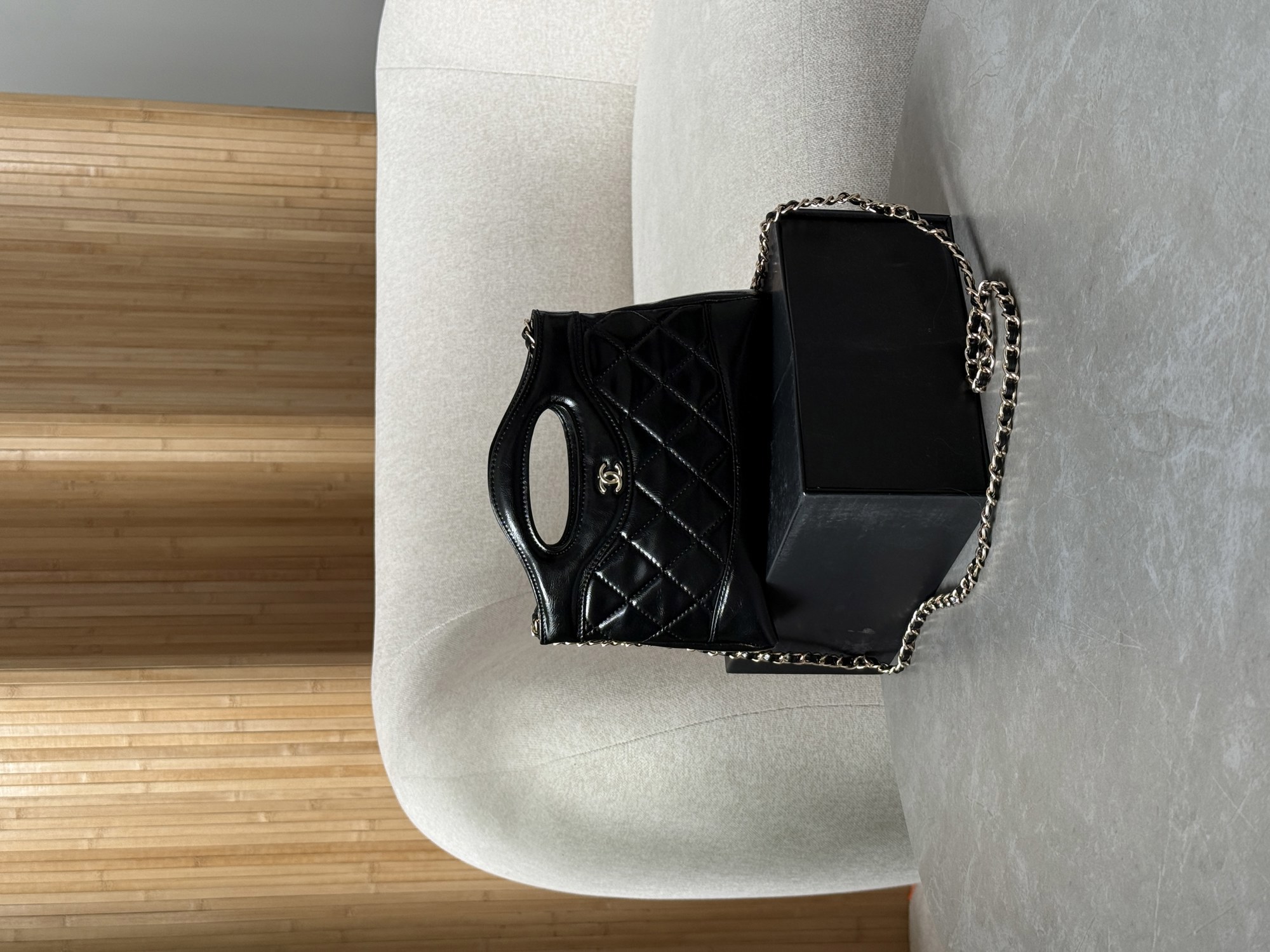 Chanel 31 Mini Shopping Bag Shiny Aged Calfskin Black & Gold Ha - 9