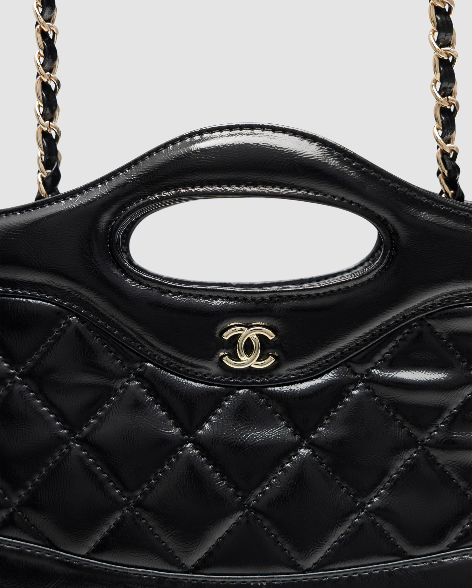 Chanel 31 Mini Shopping Bag Shiny Aged Calfskin Black & Gold Ha - 4