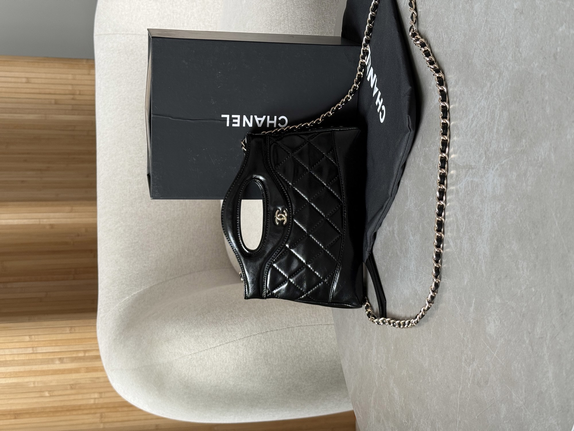 Chanel 31 Mini Shopping Bag Shiny Aged Calfskin Black & Gold Ha - 7
