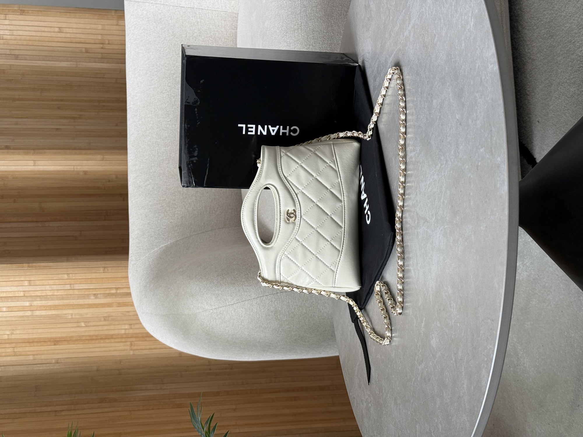Chanel 31 Mini Shopping Bag Shiny Aged Calfskin Cream & Gold Ha - 7