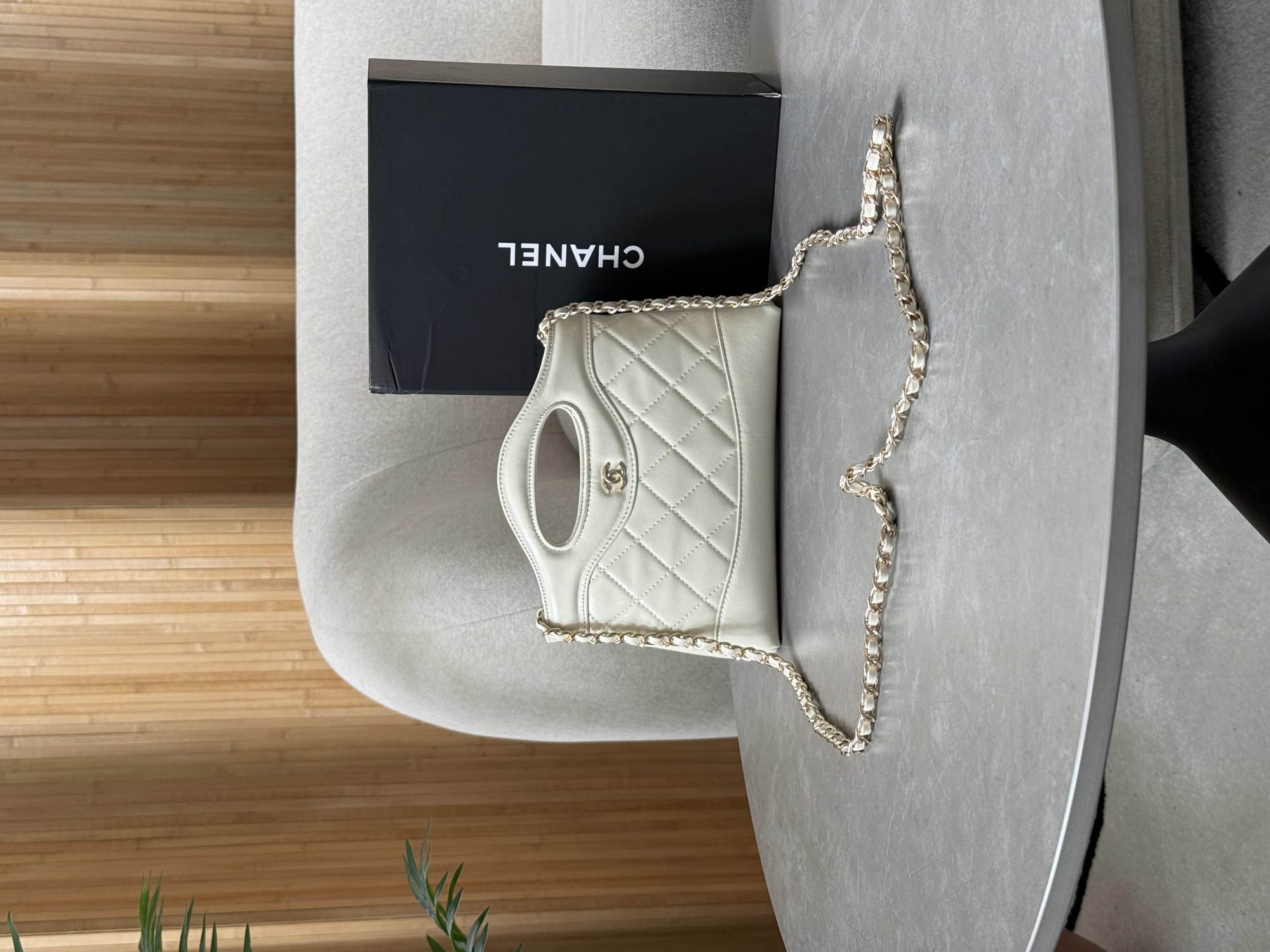 Chanel 31 Mini Shopping Bag Shiny Aged Calfskin Cream & Gold Ha - 8
