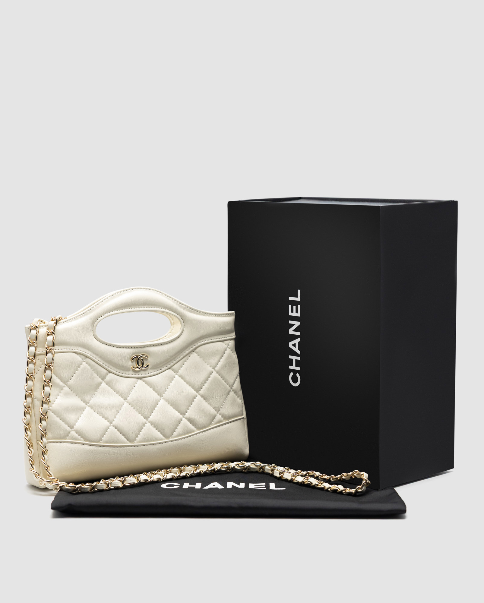 Chanel 31 Mini Shopping Bag Shiny Aged Calfskin Cream & Gold Ha - 6