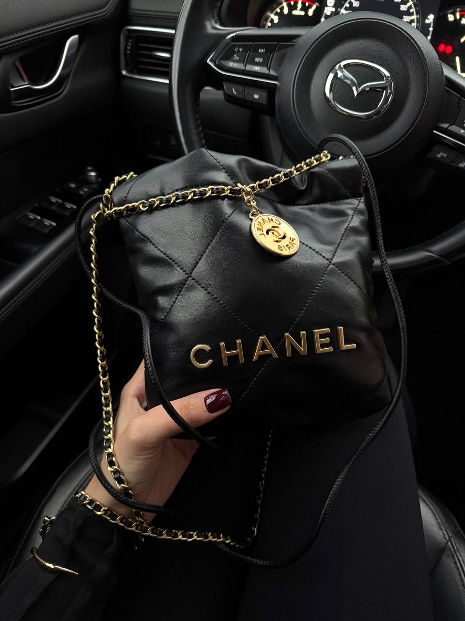 Chanel Black Quilted Calfskin Mini 22 Bag Gold Hardware - 2