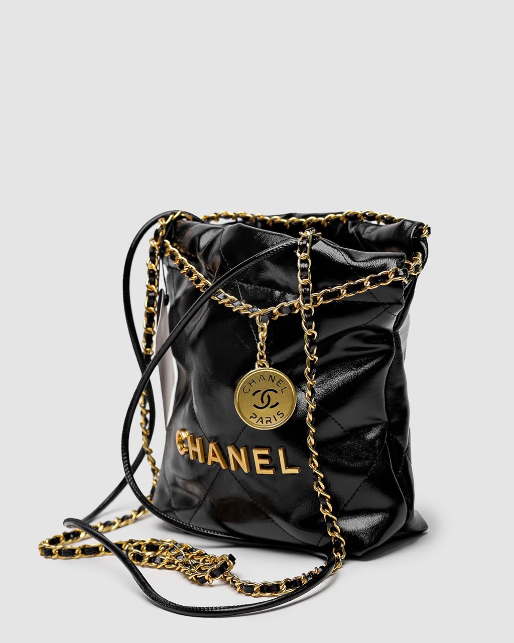 Chanel Black Quilted Calfskin Mini 22 Bag Gold Hardware - 6