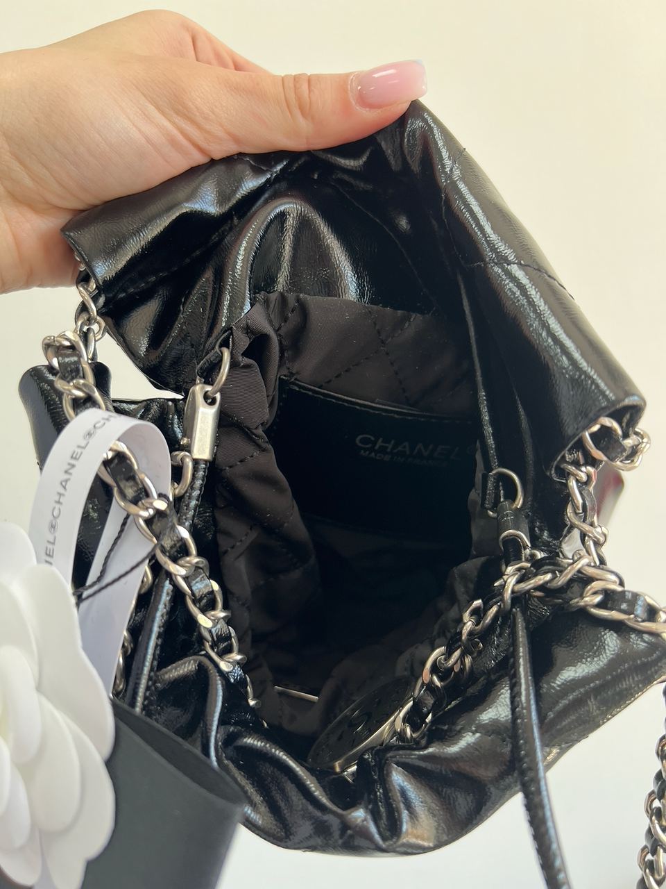 Chanel Black Quilted Calfskin Mini 22 Bag Silver Hardware - 9