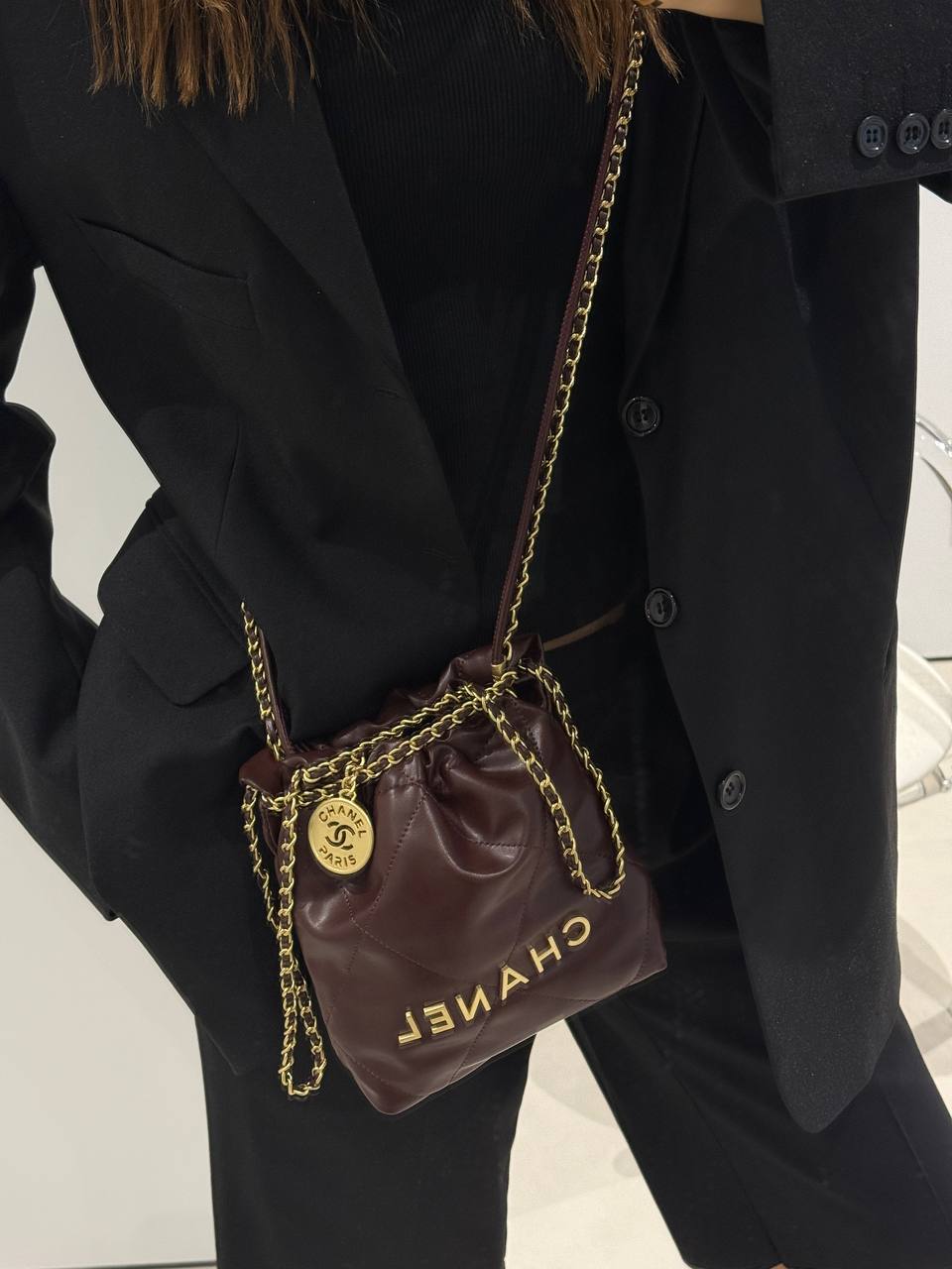 Chanel Burgundy Quilted Calfskin Mini 20 Bag Gold - 4