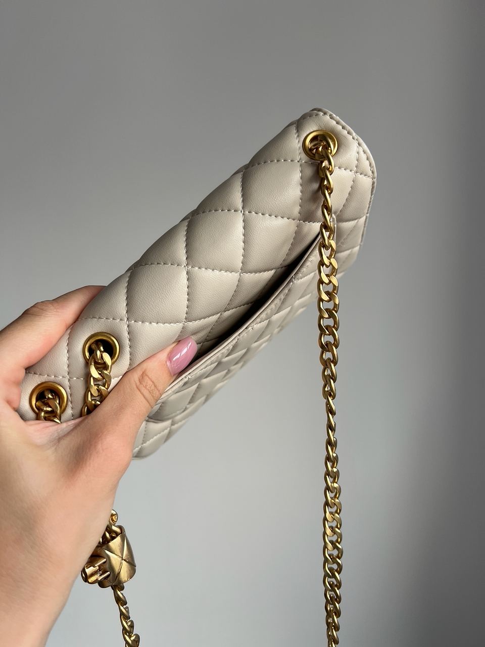 Chanel Calfskin Quilted Perfect Fit Wallet On Chain Beige/Gold - 7