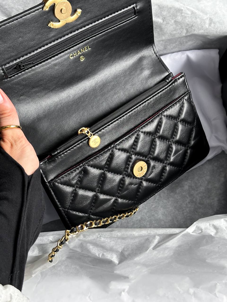 Chanel Calfskin Quilted Perfect Fit Wallet On Chain Black/Gold - 3