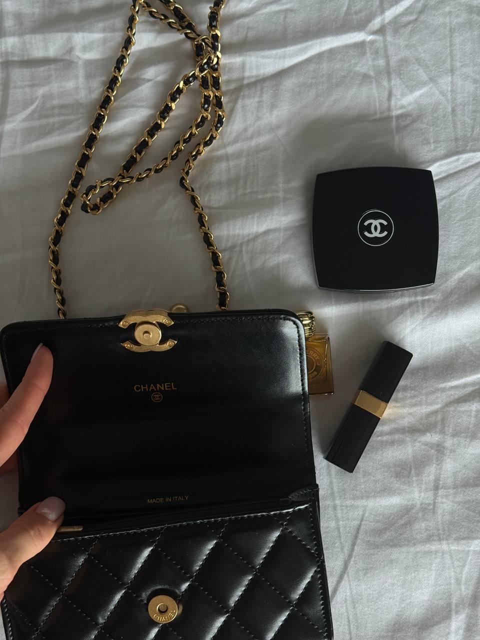 Chanel Calfskin Quilted Perfect Fit Wallet On Chain Black/Gold - 10
