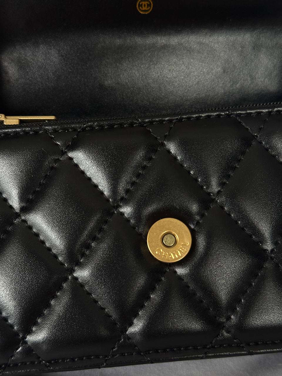 Chanel Calfskin Quilted Perfect Fit Wallet On Chain Black/Gold - 11