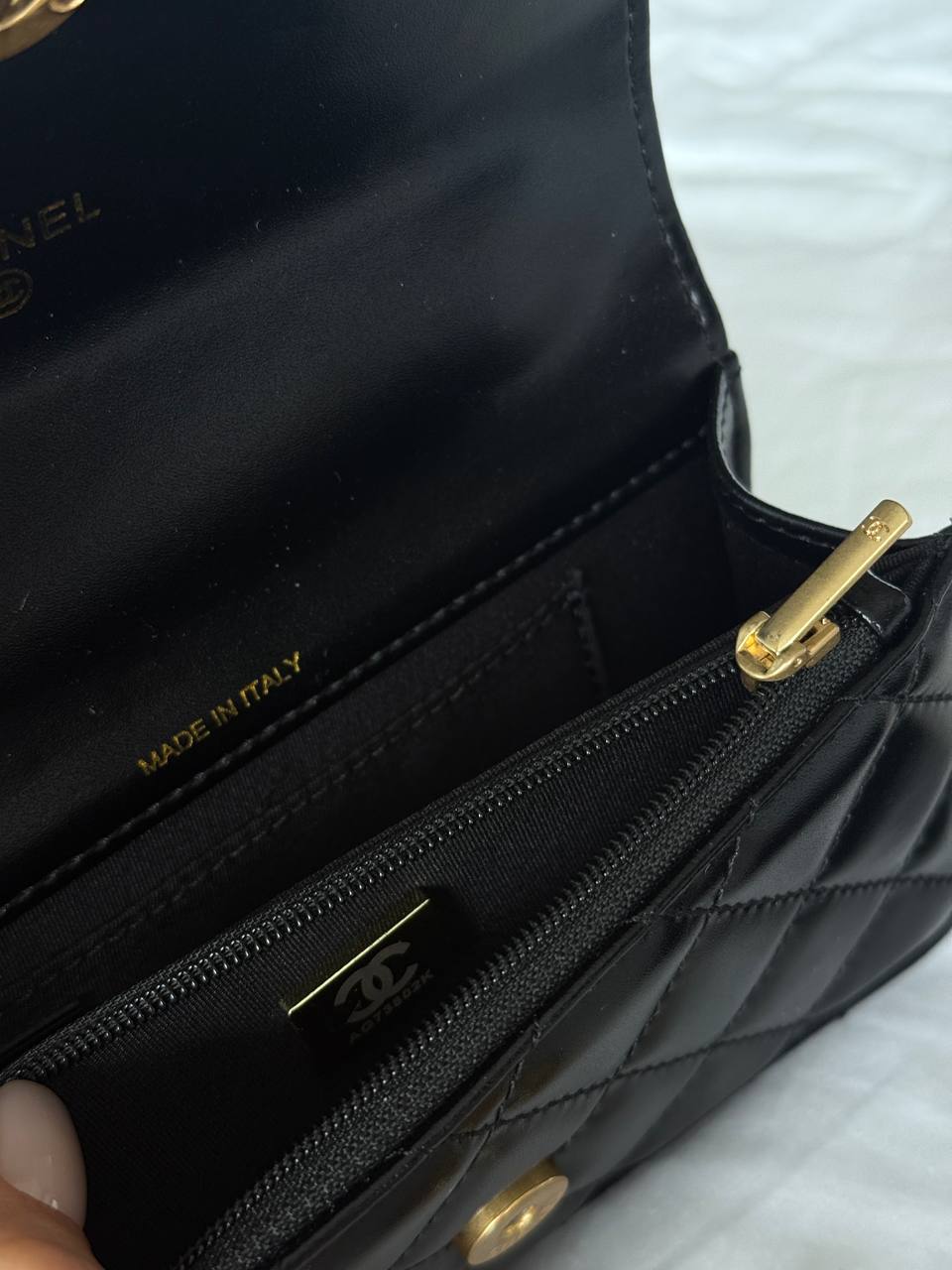 Chanel Calfskin Quilted Perfect Fit Wallet On Chain Black/Gold - 12