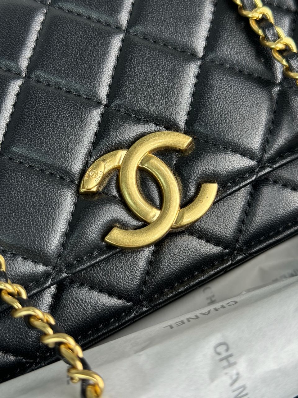 Chanel Calfskin Quilted Perfect Fit Wallet On Chain Black/Gold - 12