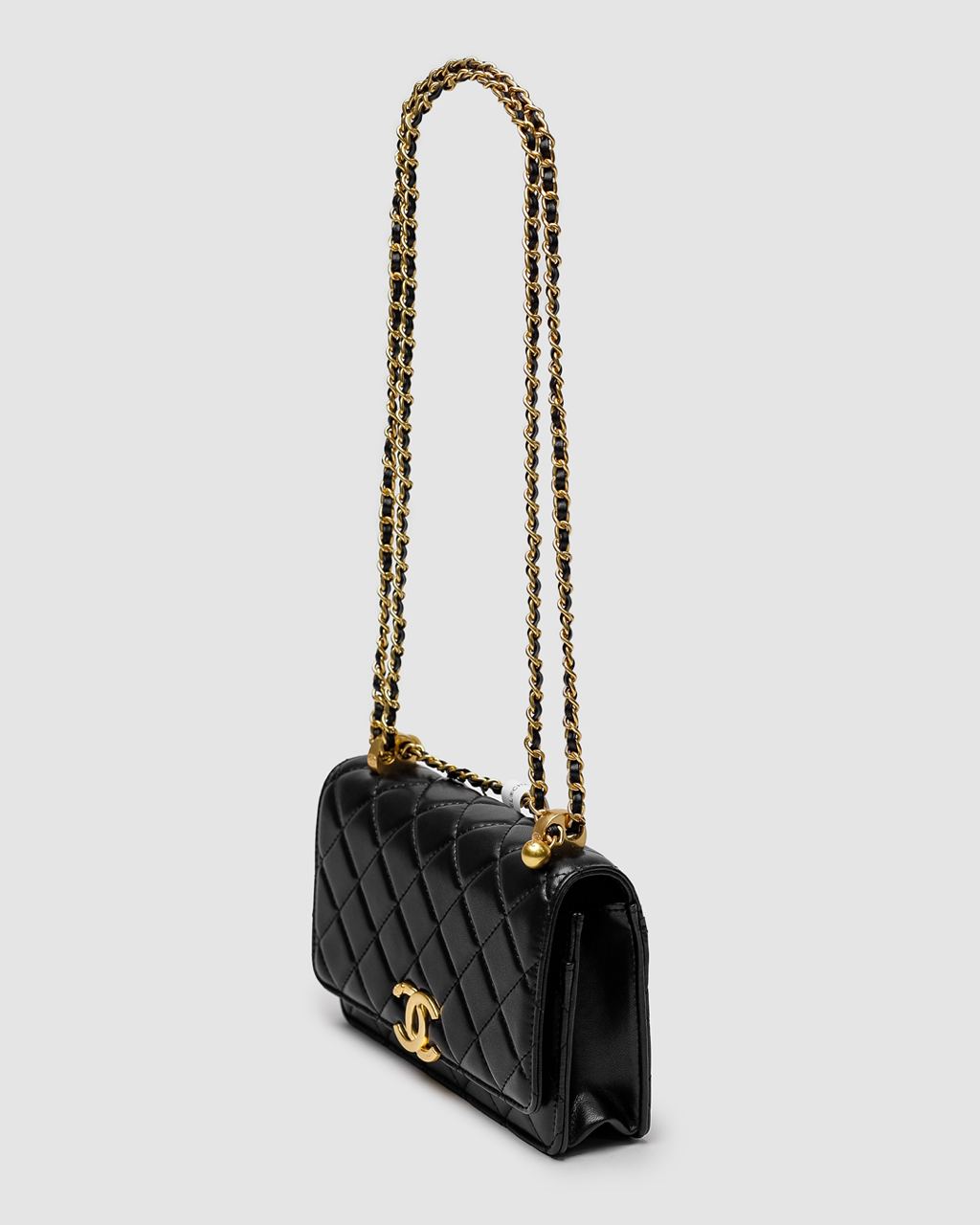 Chanel Calfskin Quilted Perfect Fit Wallet On Chain Black/Gold - 17