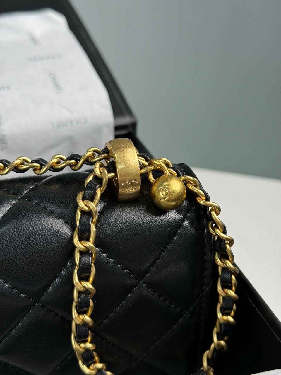 Chanel Calfskin Quilted Perfect Fit Wallet On Chain Black/Gold - 23