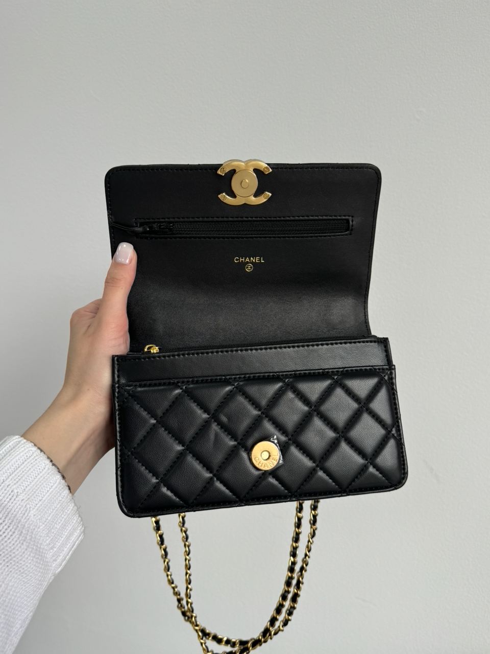 Chanel Calfskin Quilted Perfect Fit Wallet On Chain Black/Gold - 25