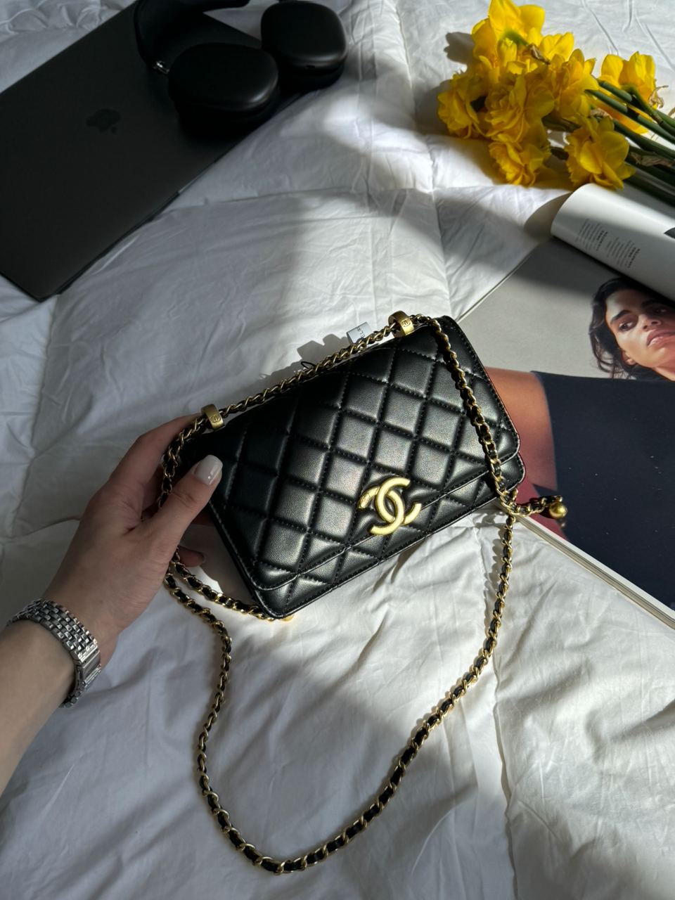 Chanel Calfskin Quilted Perfect Fit Wallet On Chain Black/Gold - 9