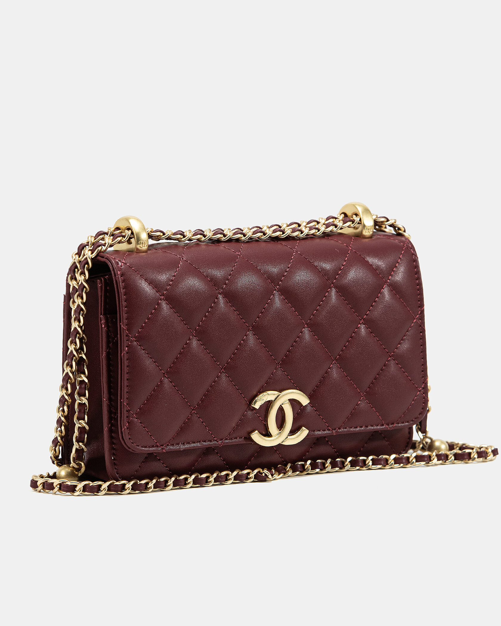 Chanel Calfskin Quilted Perfect Fit Wallet On Chain Burgundy/Gold - 5