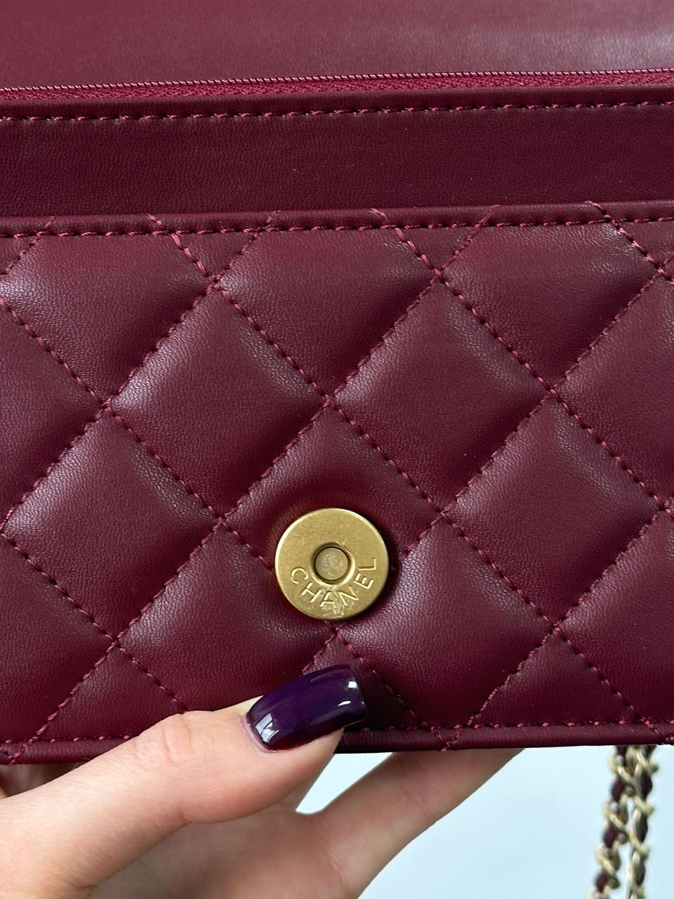 Chanel Calfskin Quilted Perfect Fit Wallet On Chain Burgundy/Gold - 13
