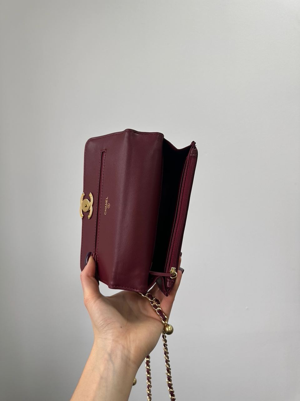 Chanel Calfskin Quilted Perfect Fit Wallet On Chain Burgundy/Gold - 14