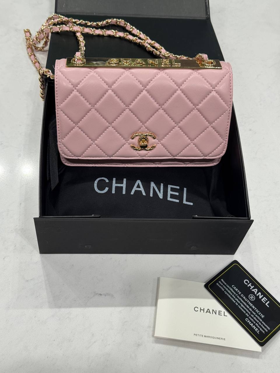 Chanel Calfskin Quilted Perfect Fit Wallet On Chain Pink/Gold - 2