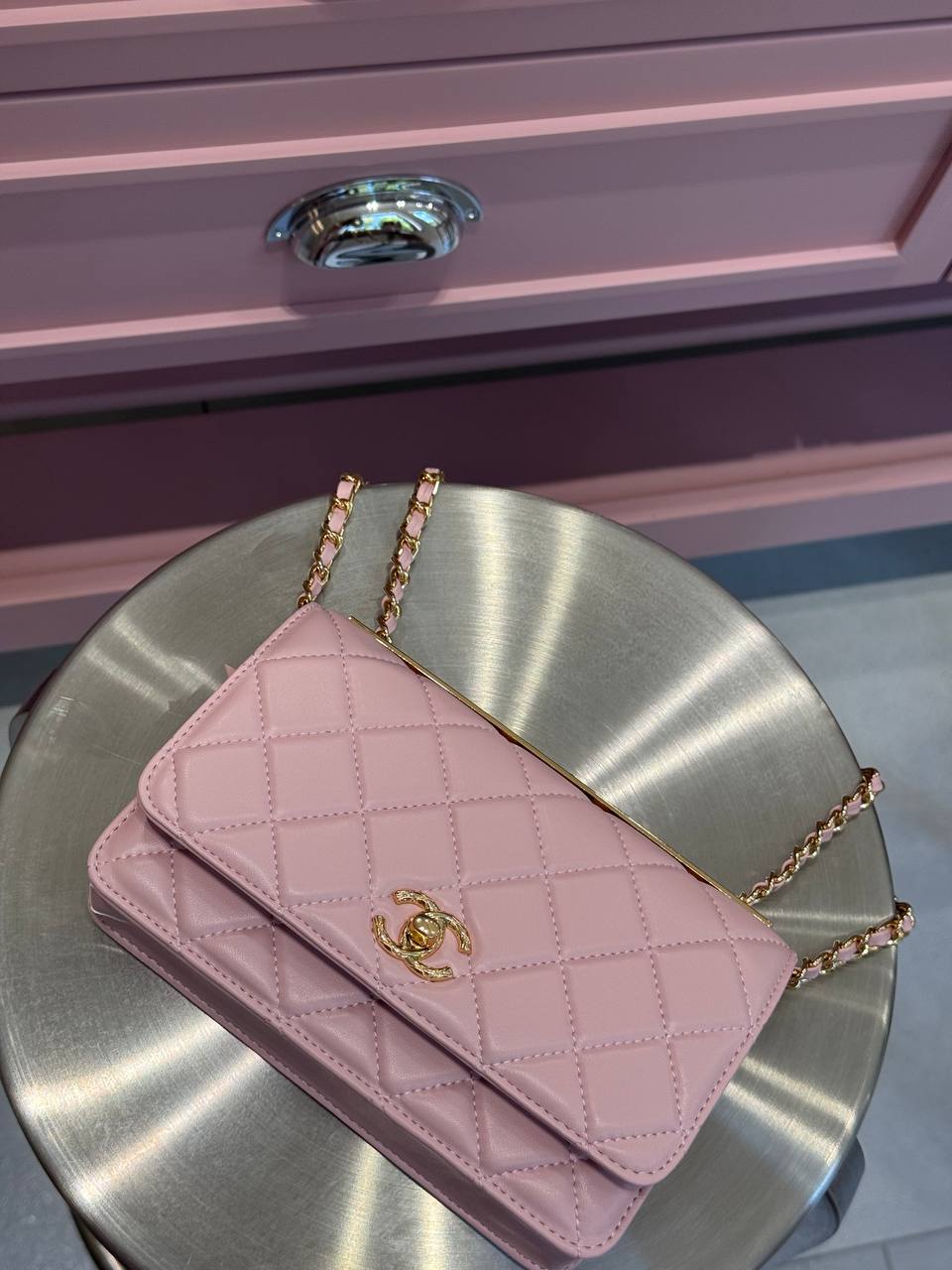 Chanel Calfskin Quilted Perfect Fit Wallet On Chain Pink/Gold - 3
