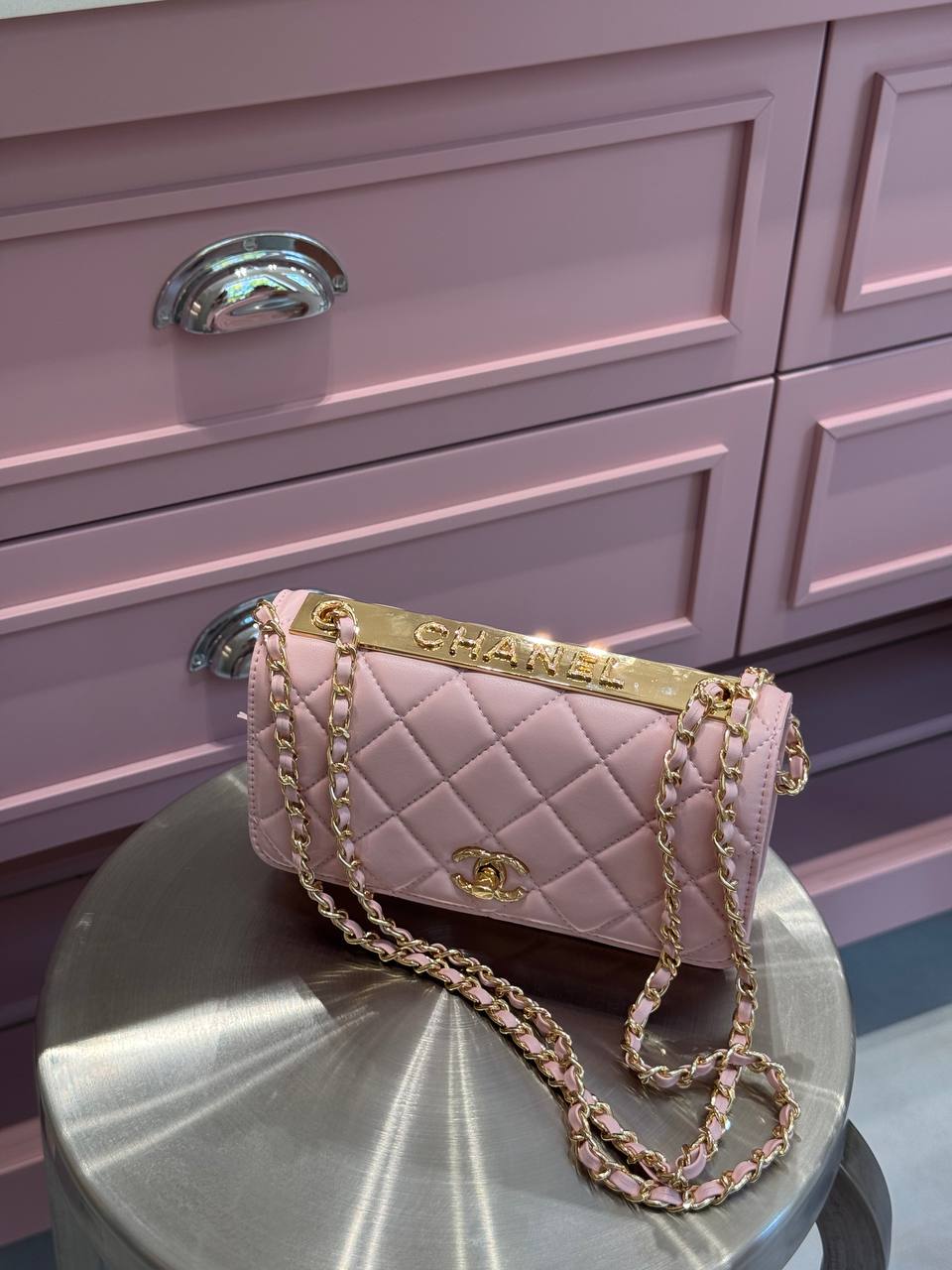 Chanel Calfskin Quilted Perfect Fit Wallet On Chain Pink/Gold - 4