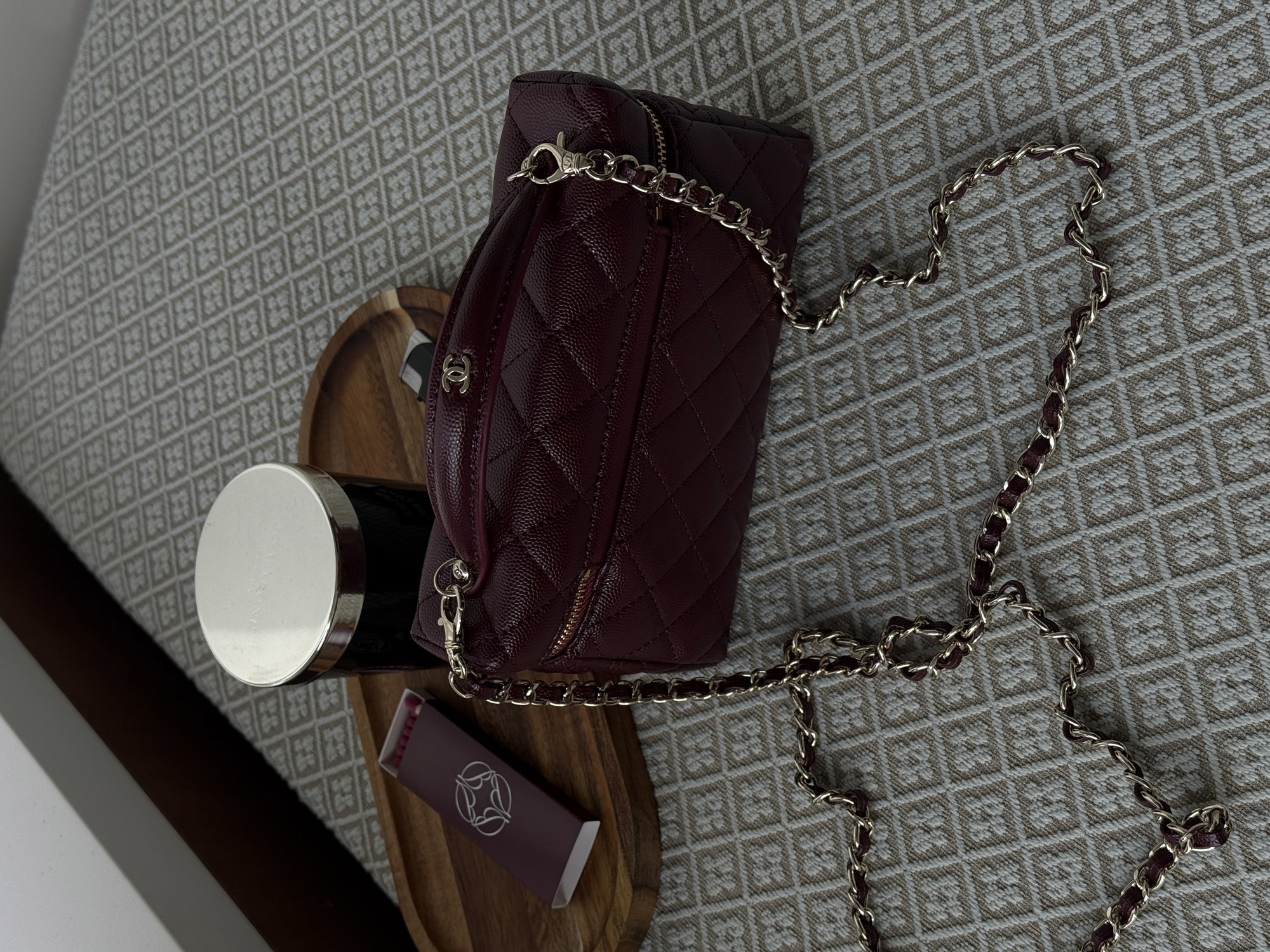 Chanel Caviar Quilted CC Top Handle Long Vanity Burgundy - 15